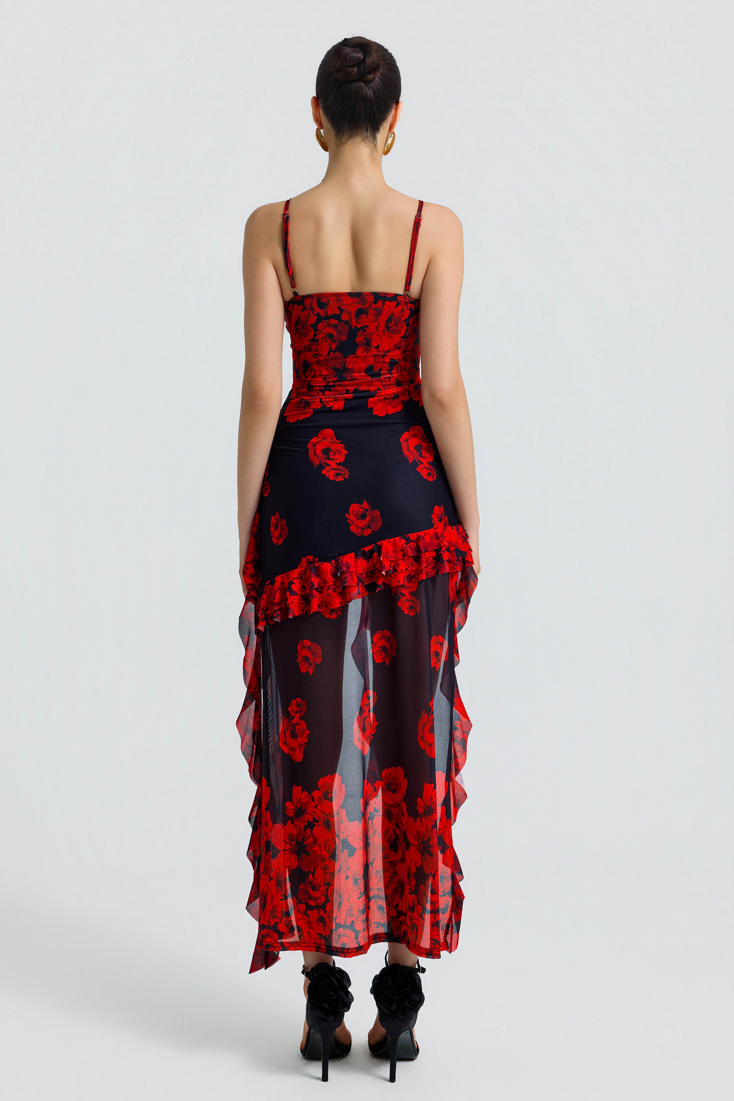 Mesh Floral Ruffle Mini Dress