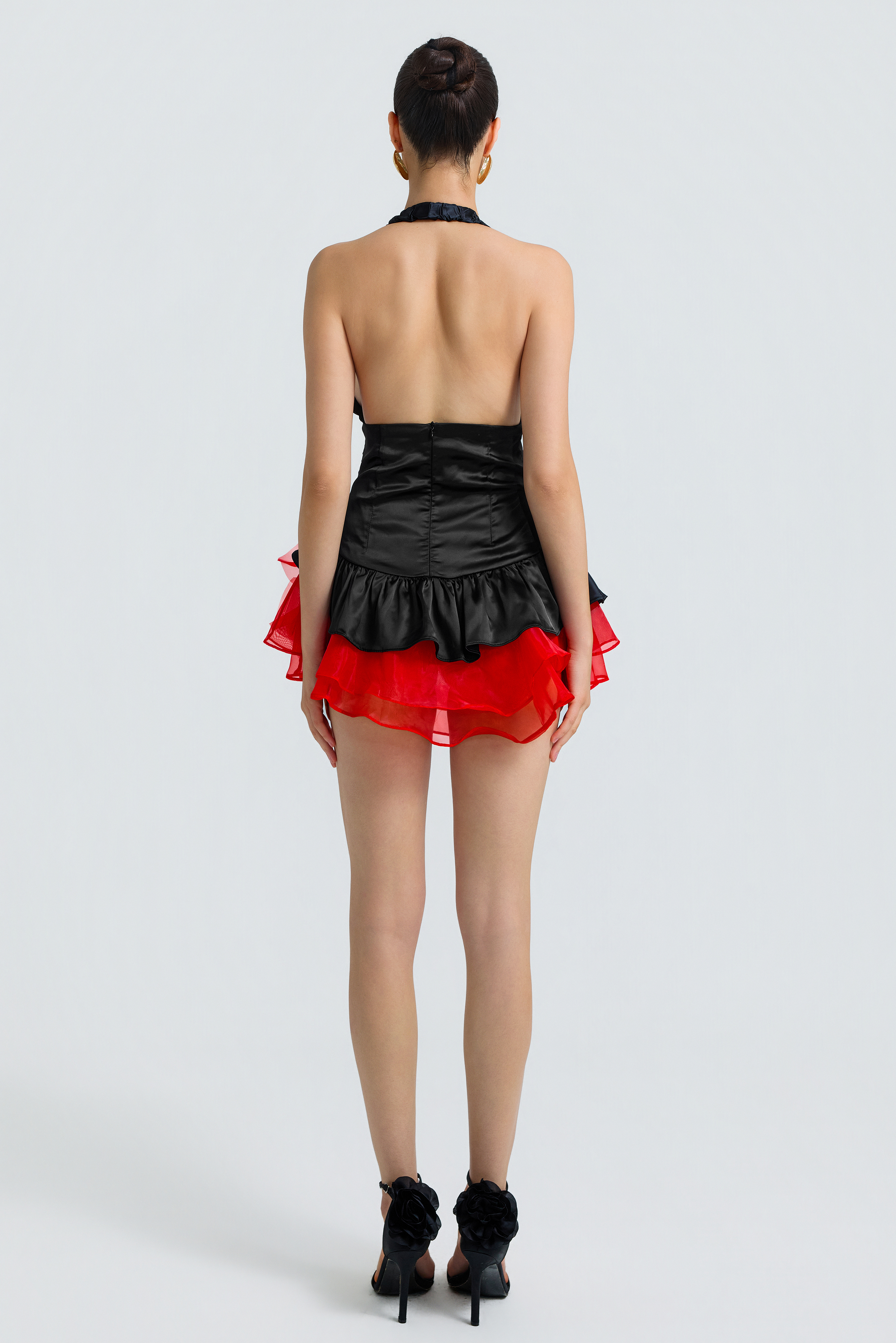 Satin Splicing Organza V-Neck Mini Dress
