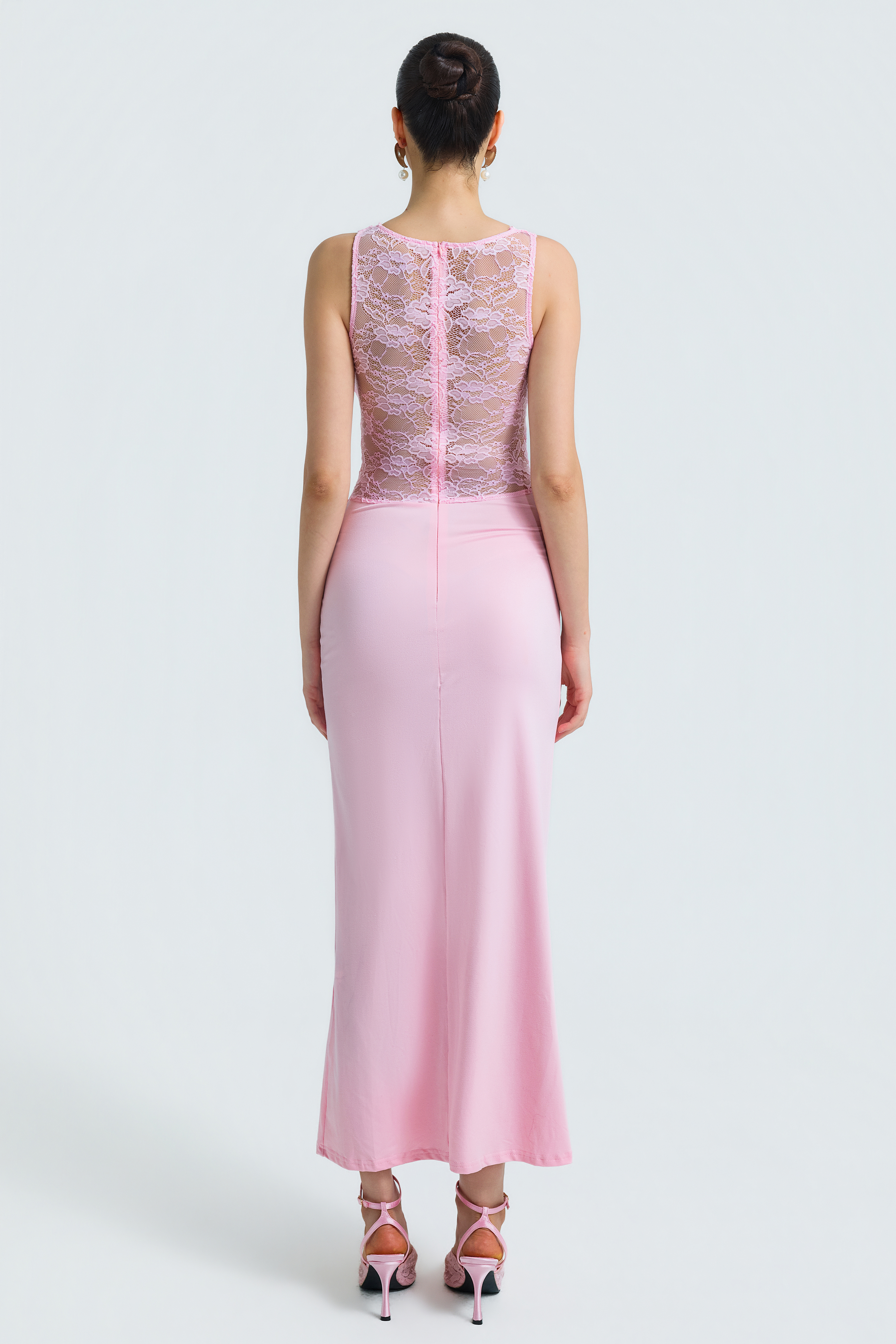 Lace Splicing Jersey V-Neck Maxi Dress