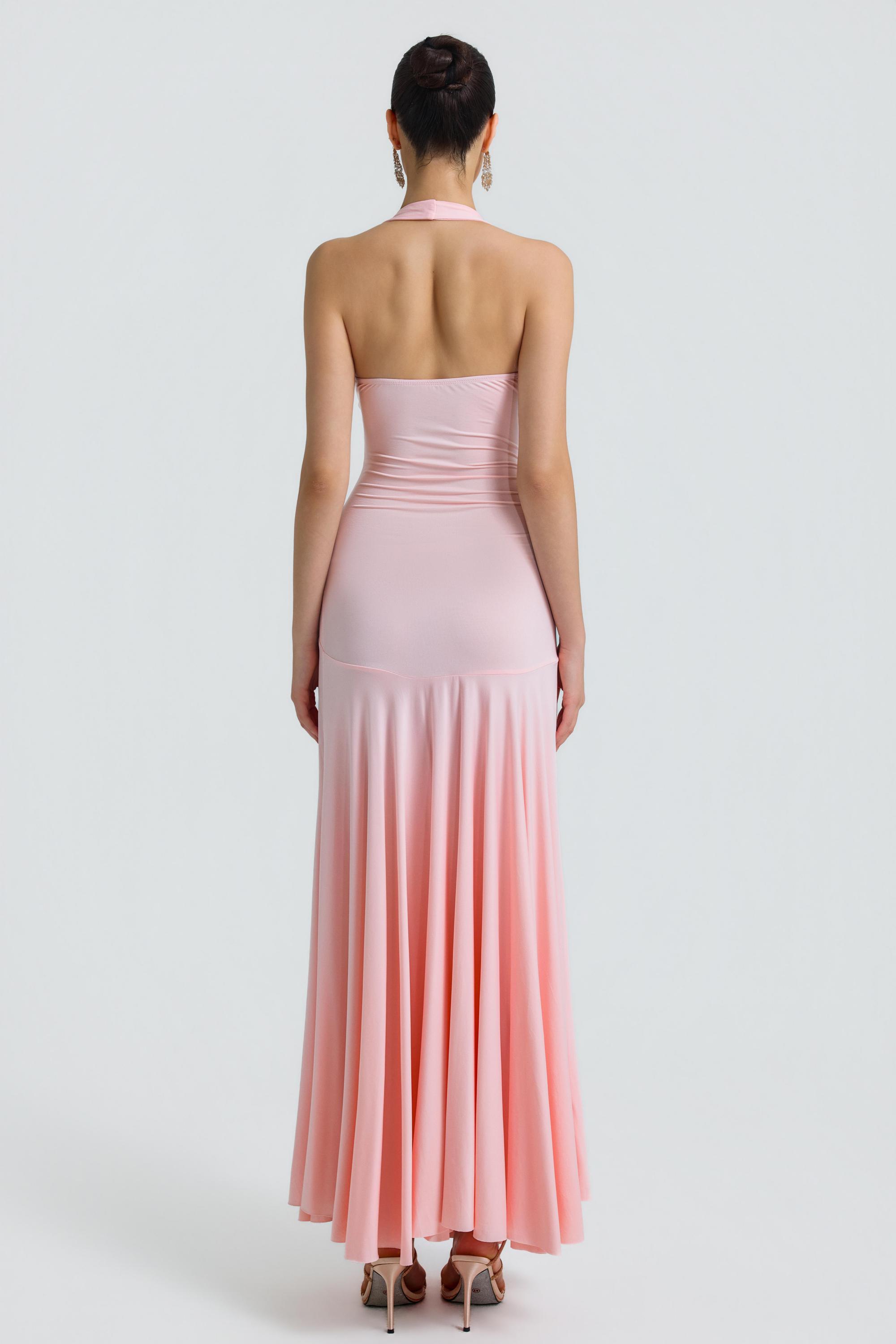 Jersey Halter Neck Backless Maxi Dress