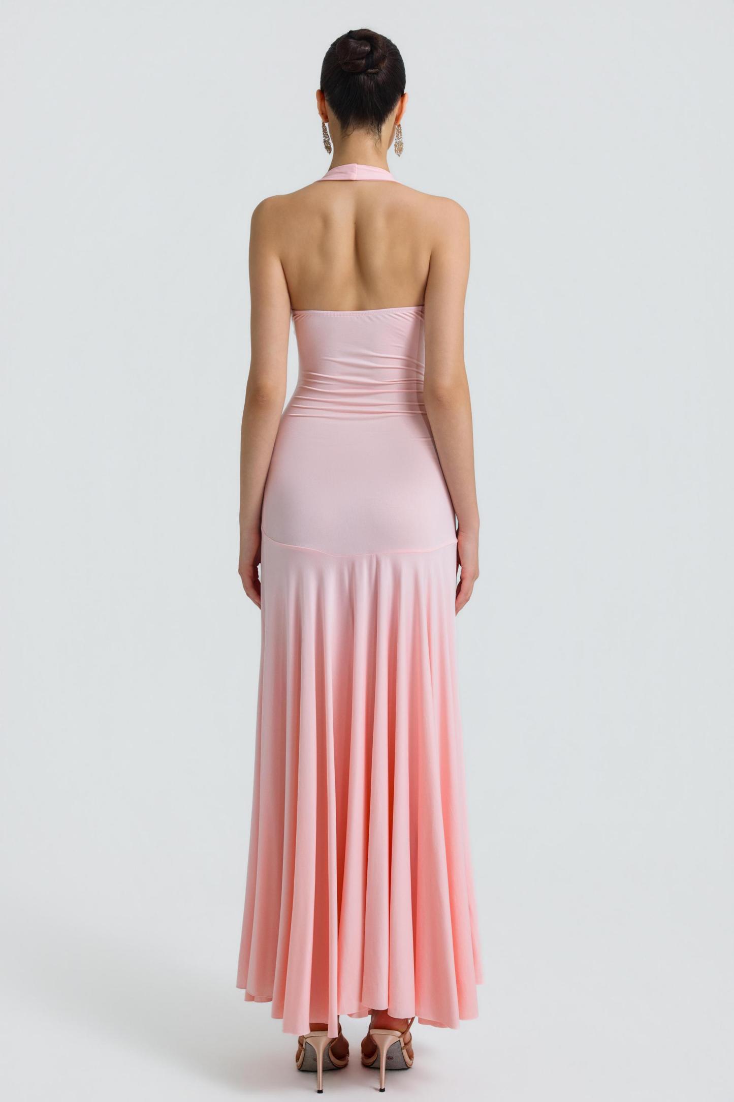 Jersey Halter Neck Backless Maxi Dress