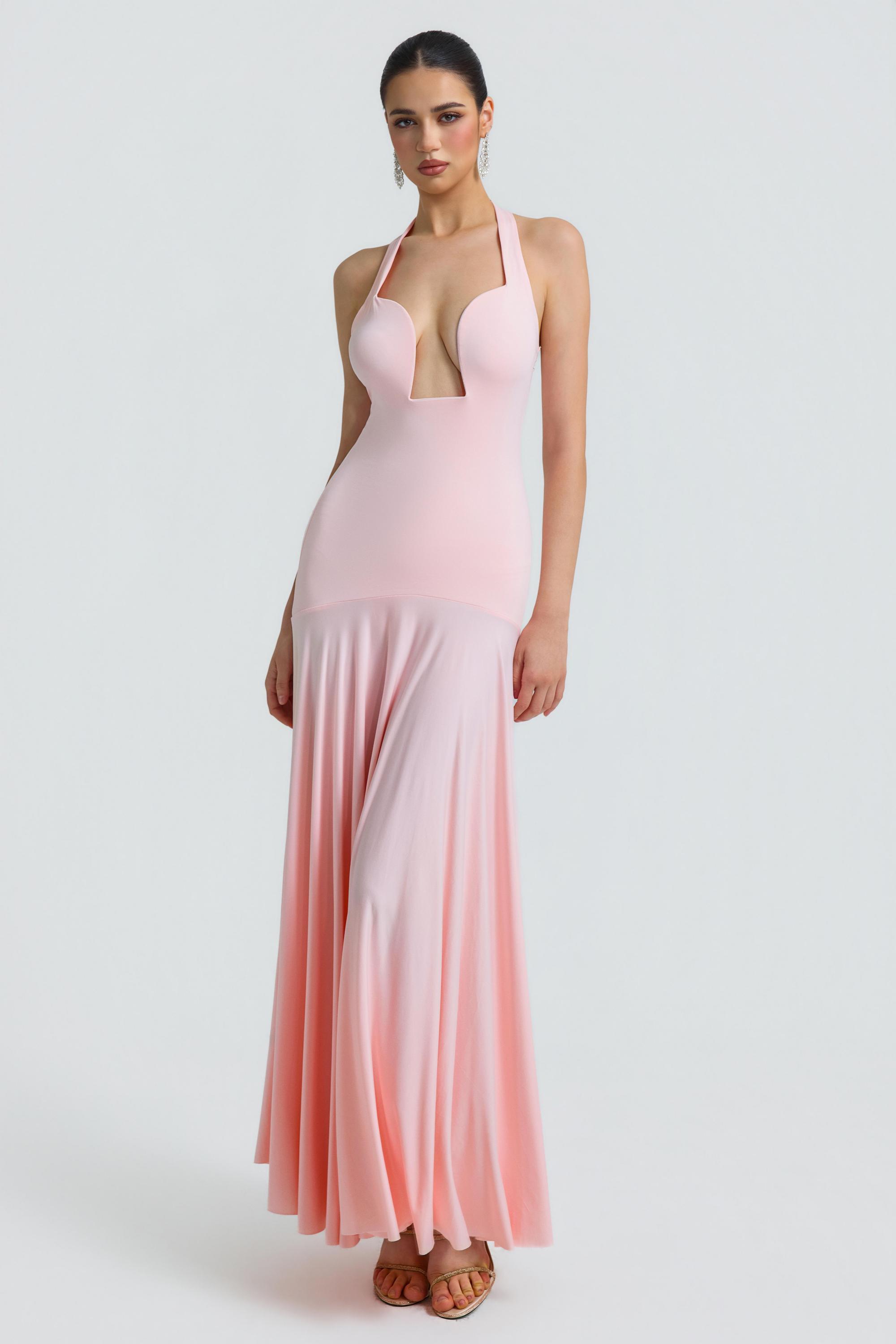 Jersey Halter Neck Backless Maxi Dress