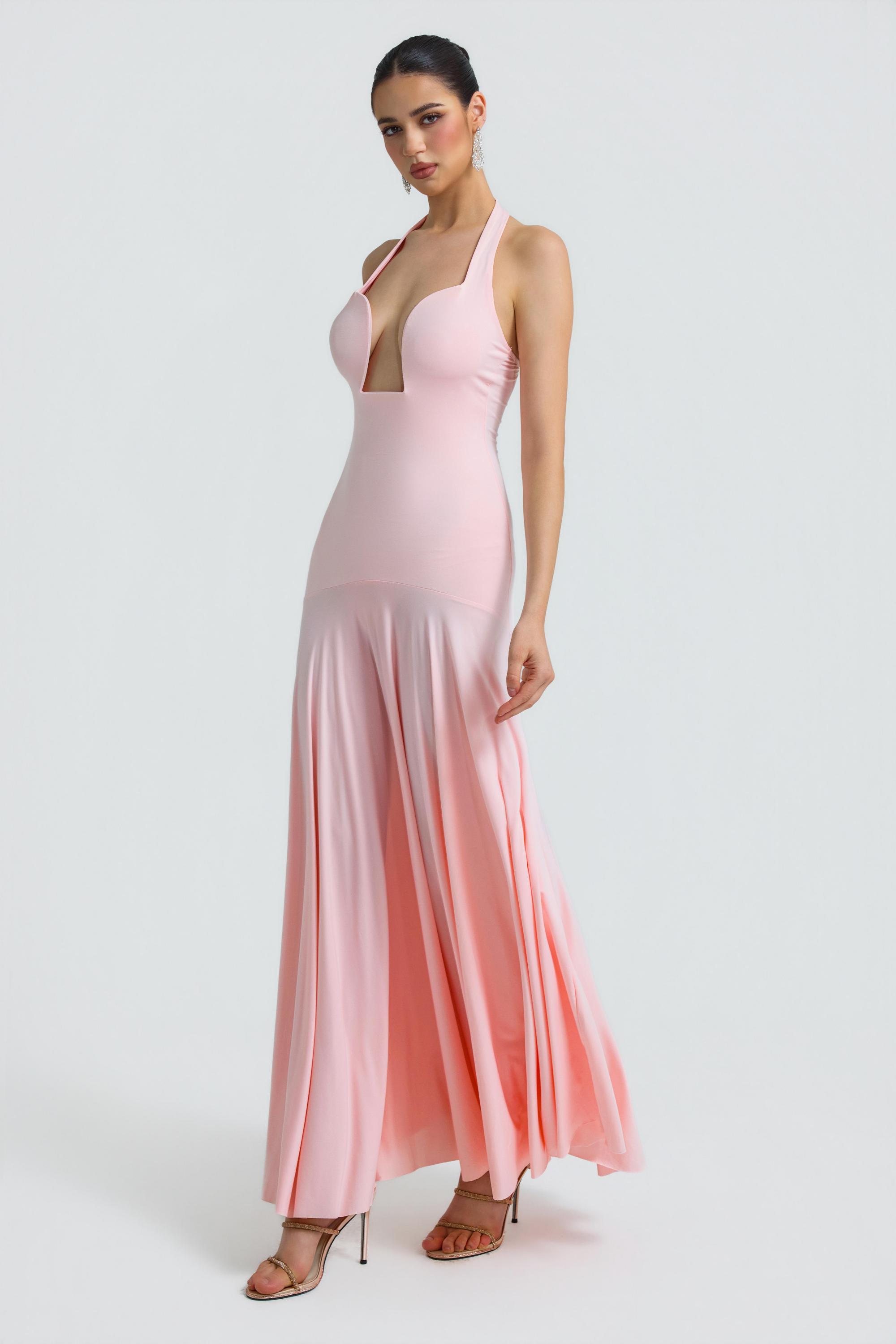 Jersey Halter Neck Backless Maxi Dress