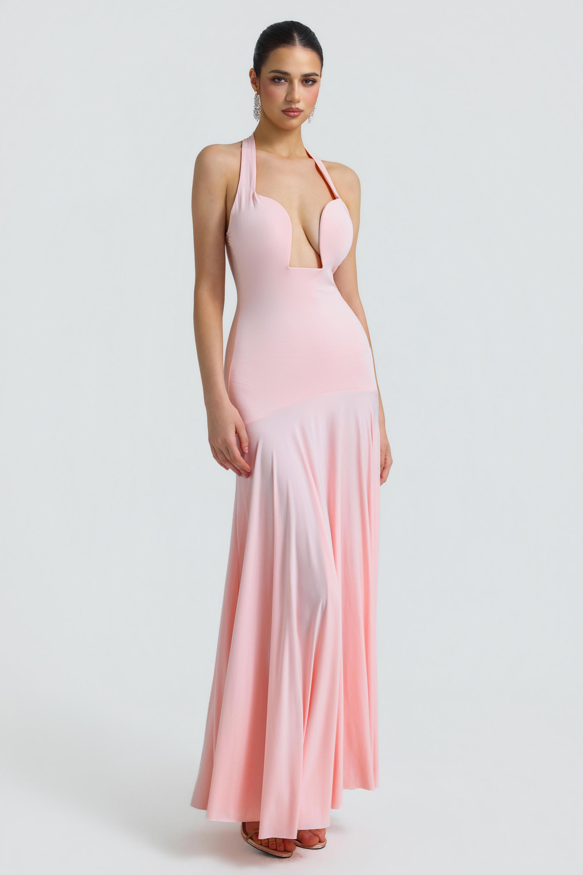 Jersey Halter Neck Backless Maxi Dress