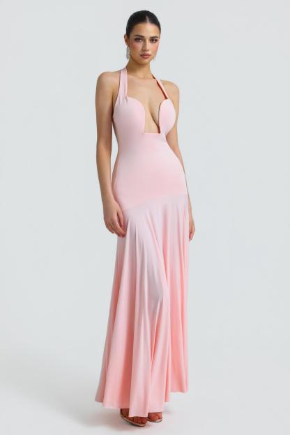 Jersey Halter Neck Backless Maxi Dress
