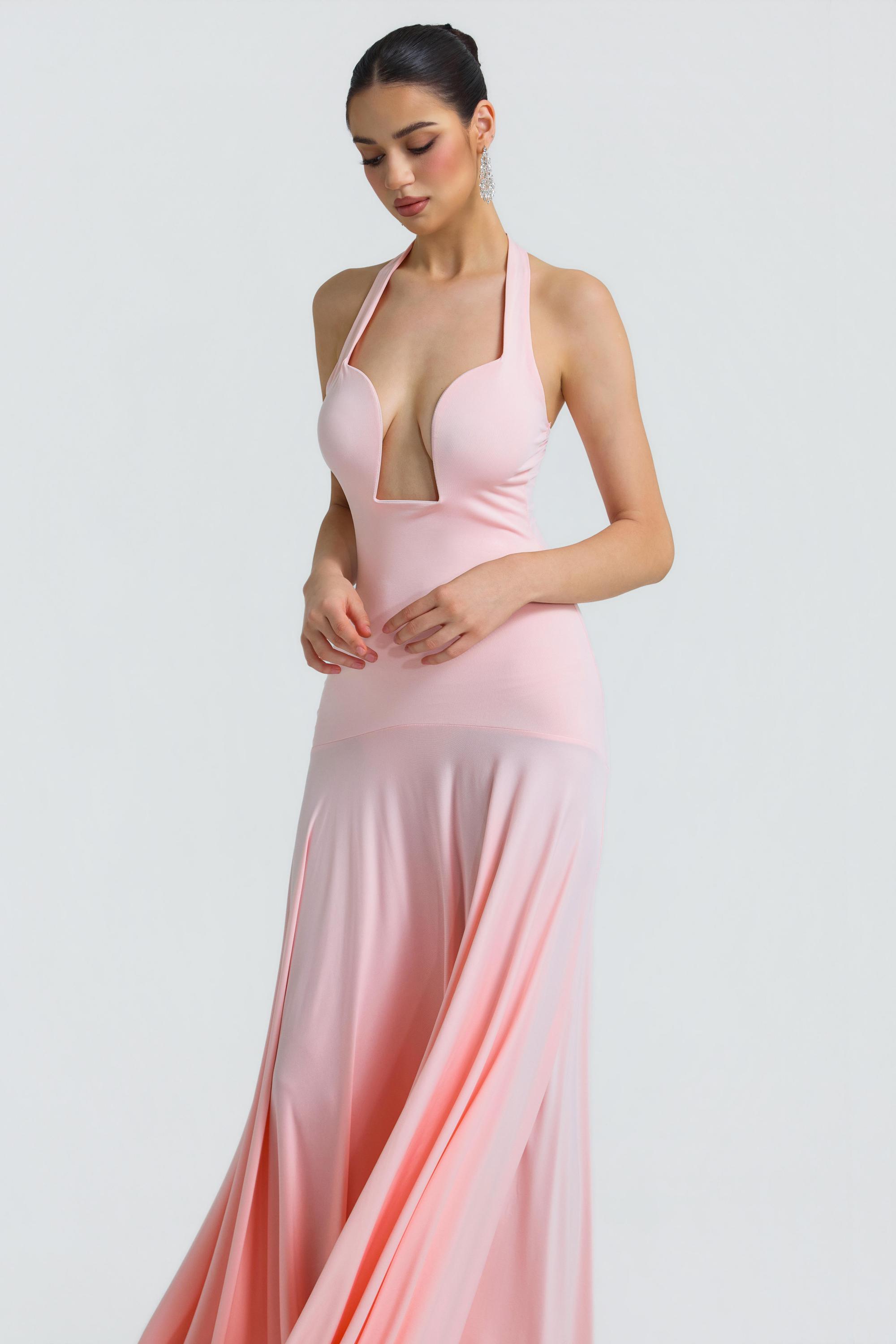 Jersey Halter Neck Backless Maxi Dress