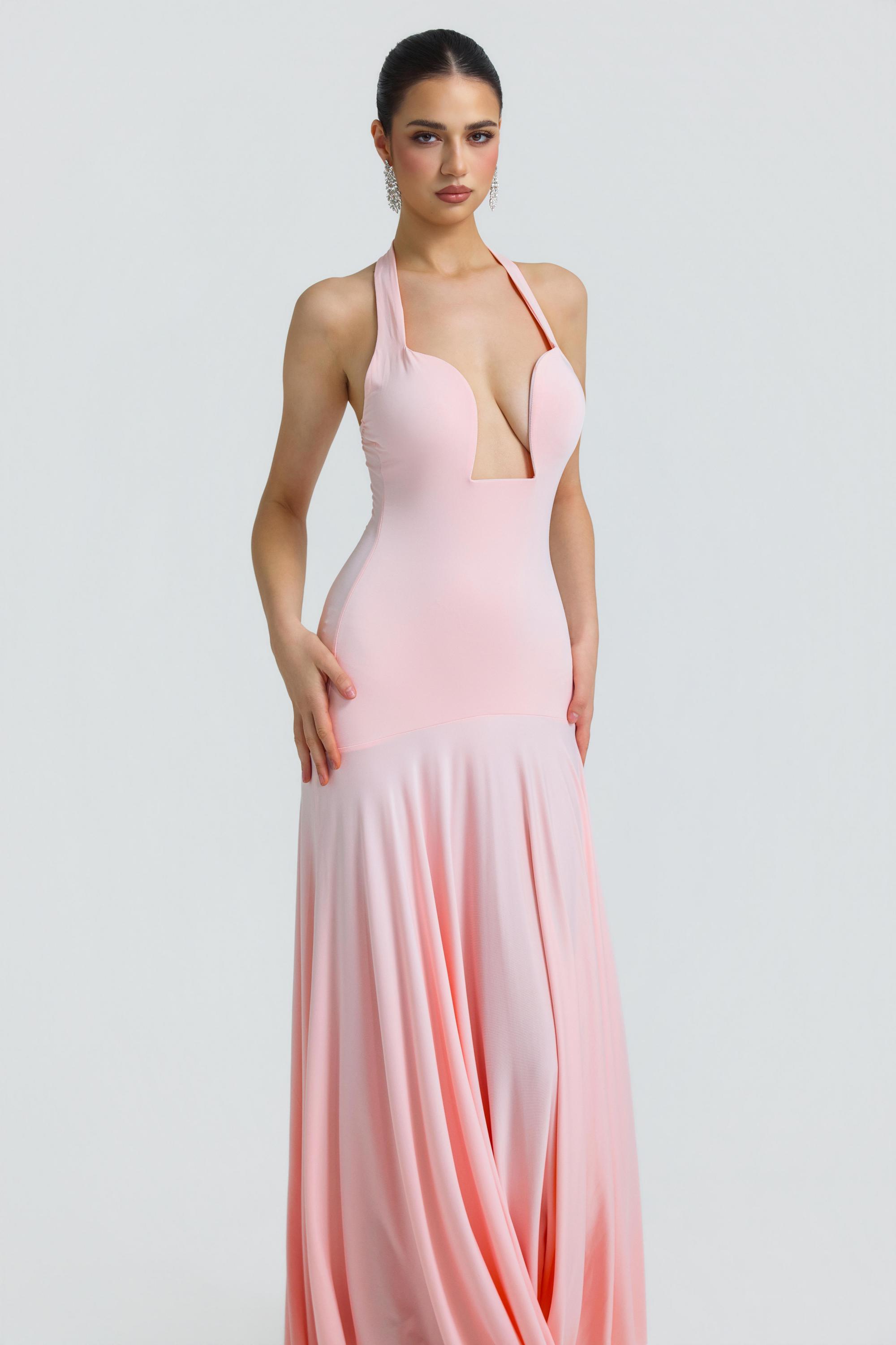 Jersey Halter Neck Backless Maxi Dress