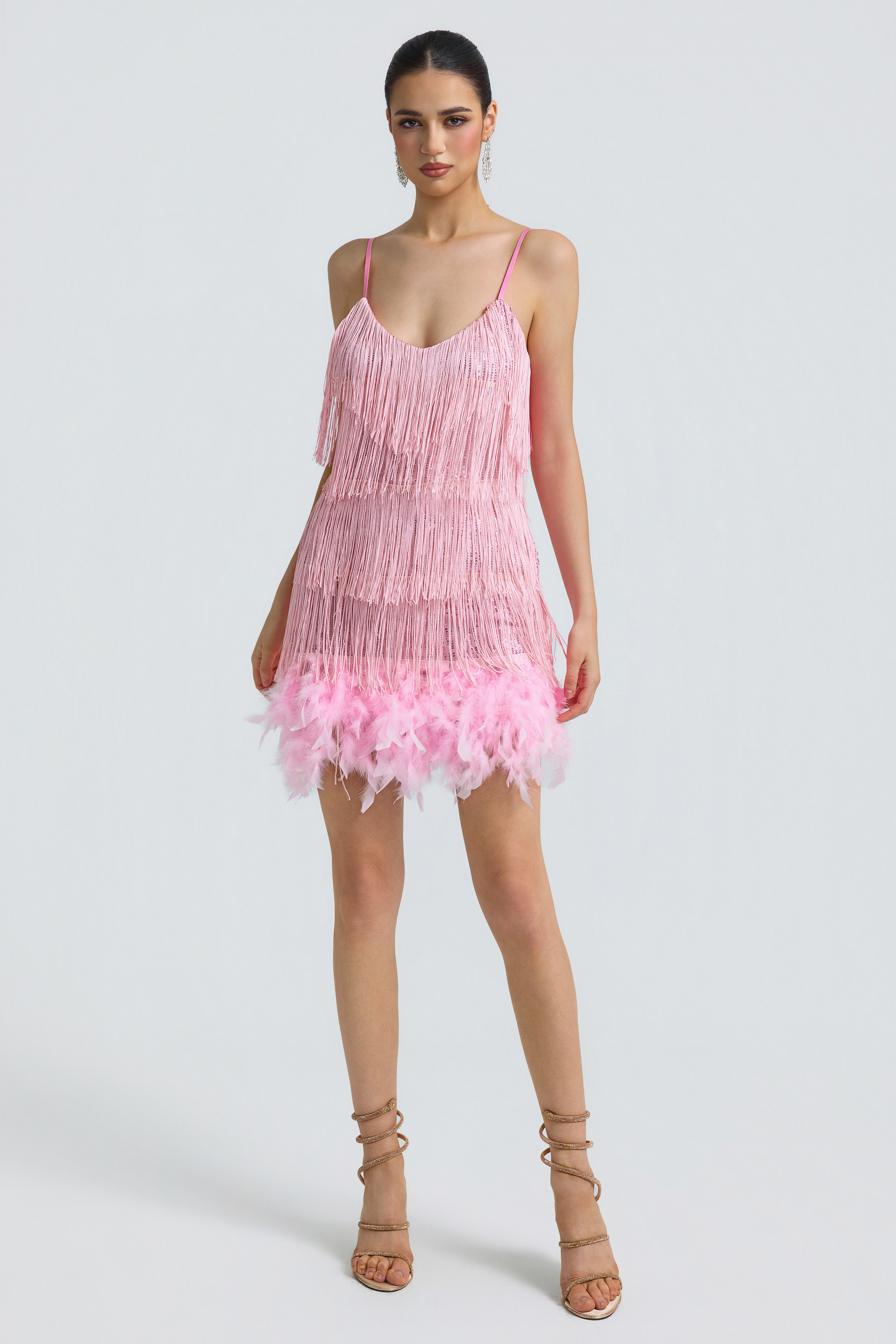 Sequin Tassel Feather Cami Mini Dress