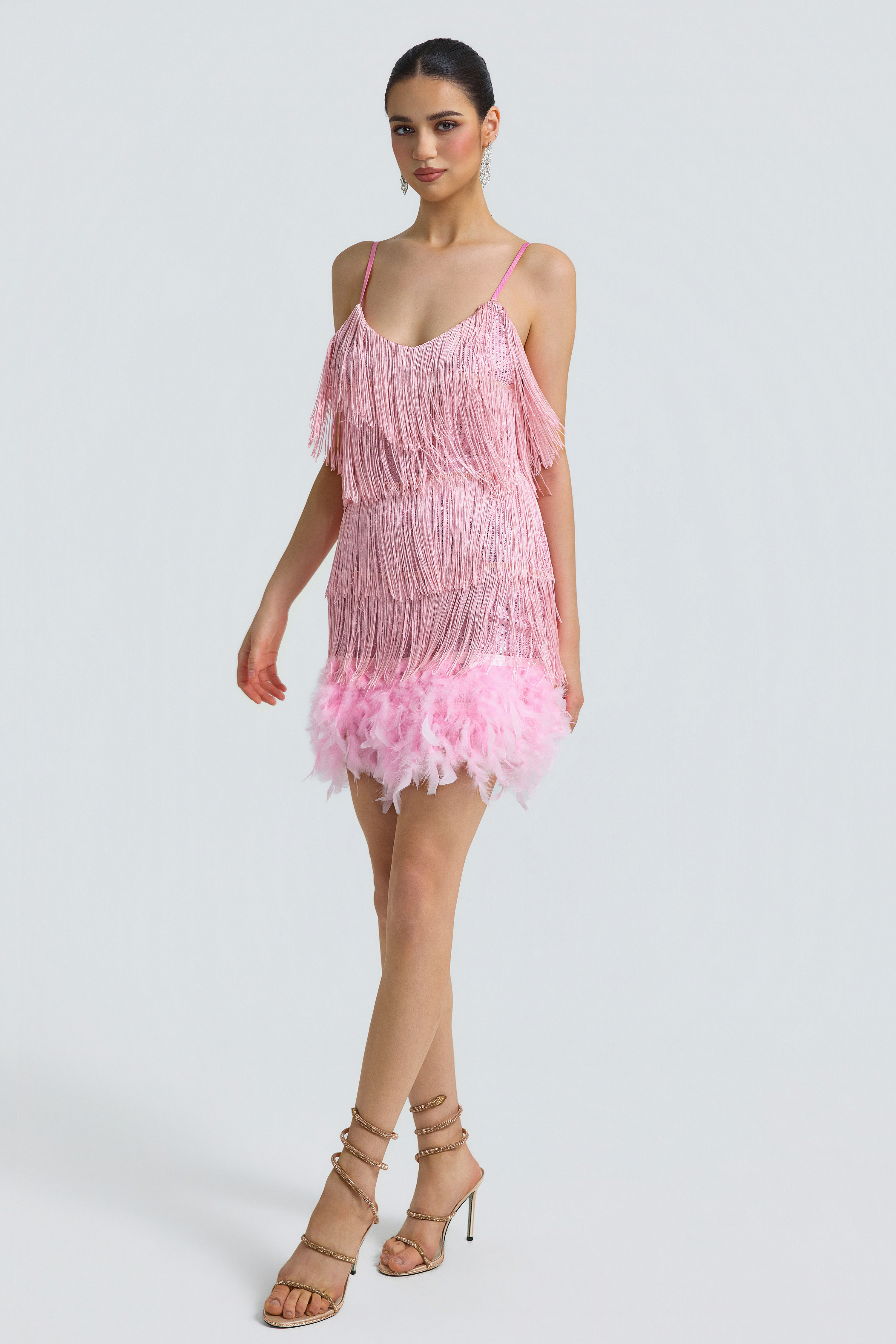 Sequin Tassel Feather Cami Mini Dress
