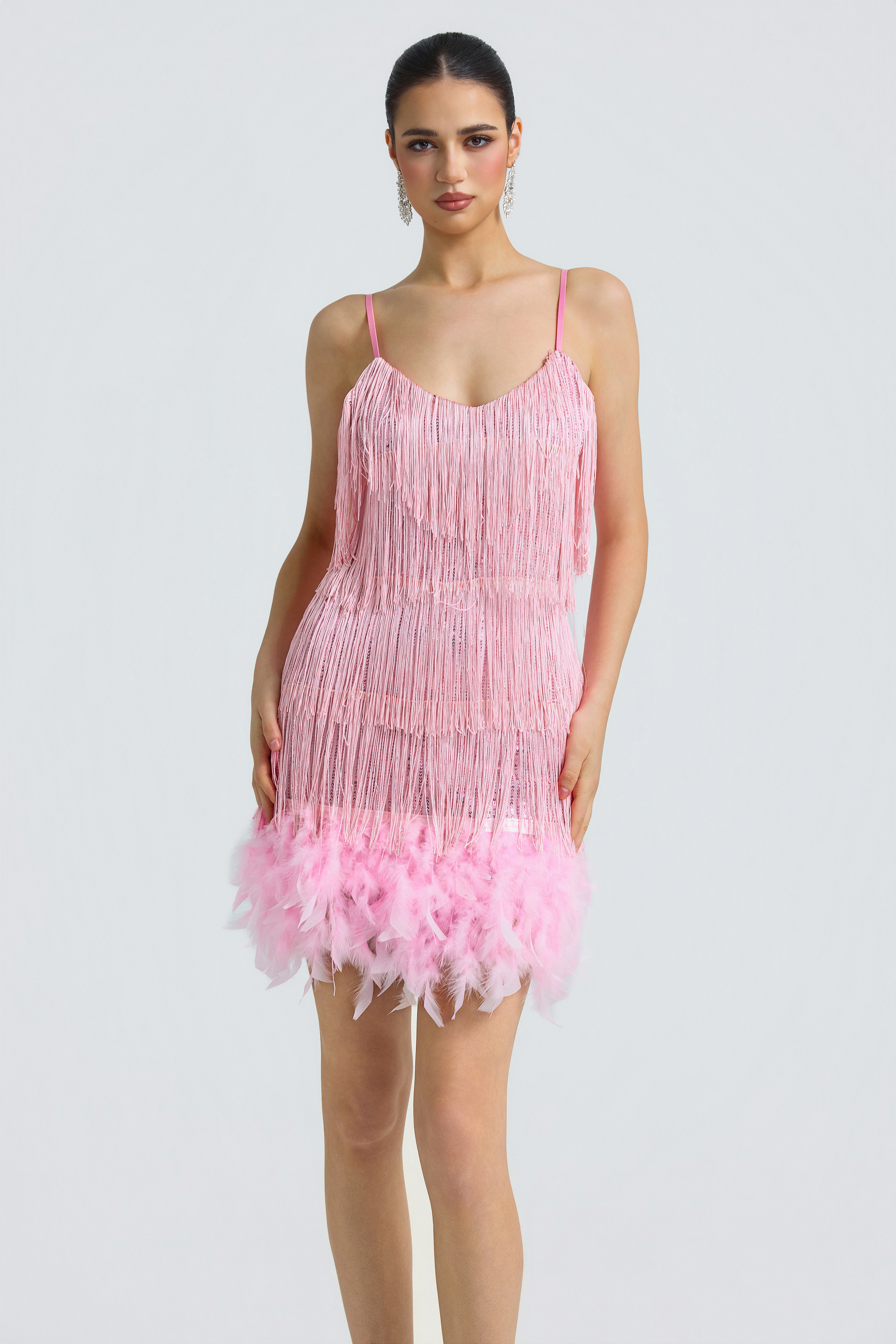 Sequin Tassel Feather Cami Mini Dress