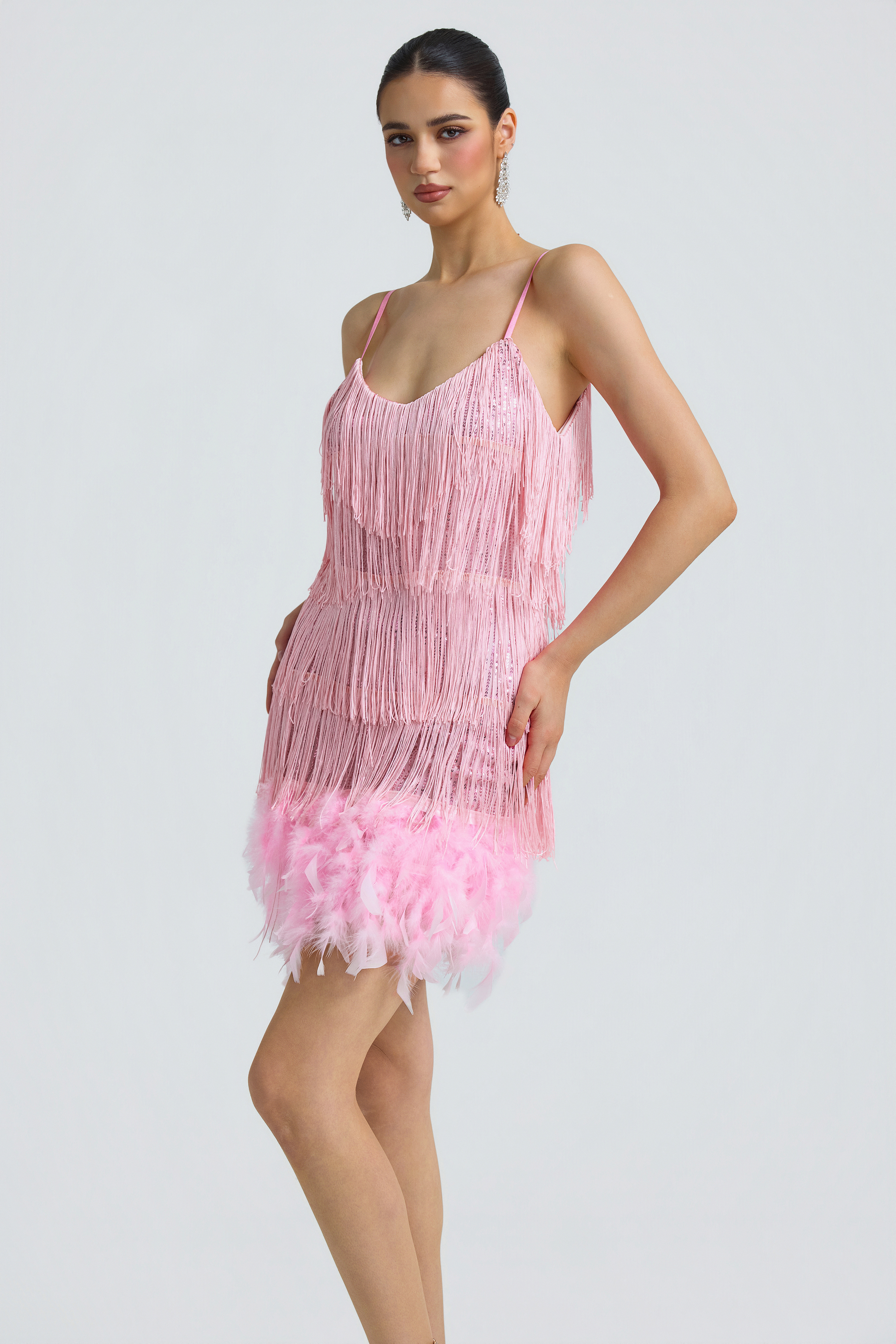 Sequin Tassel Feather Cami Mini Dress