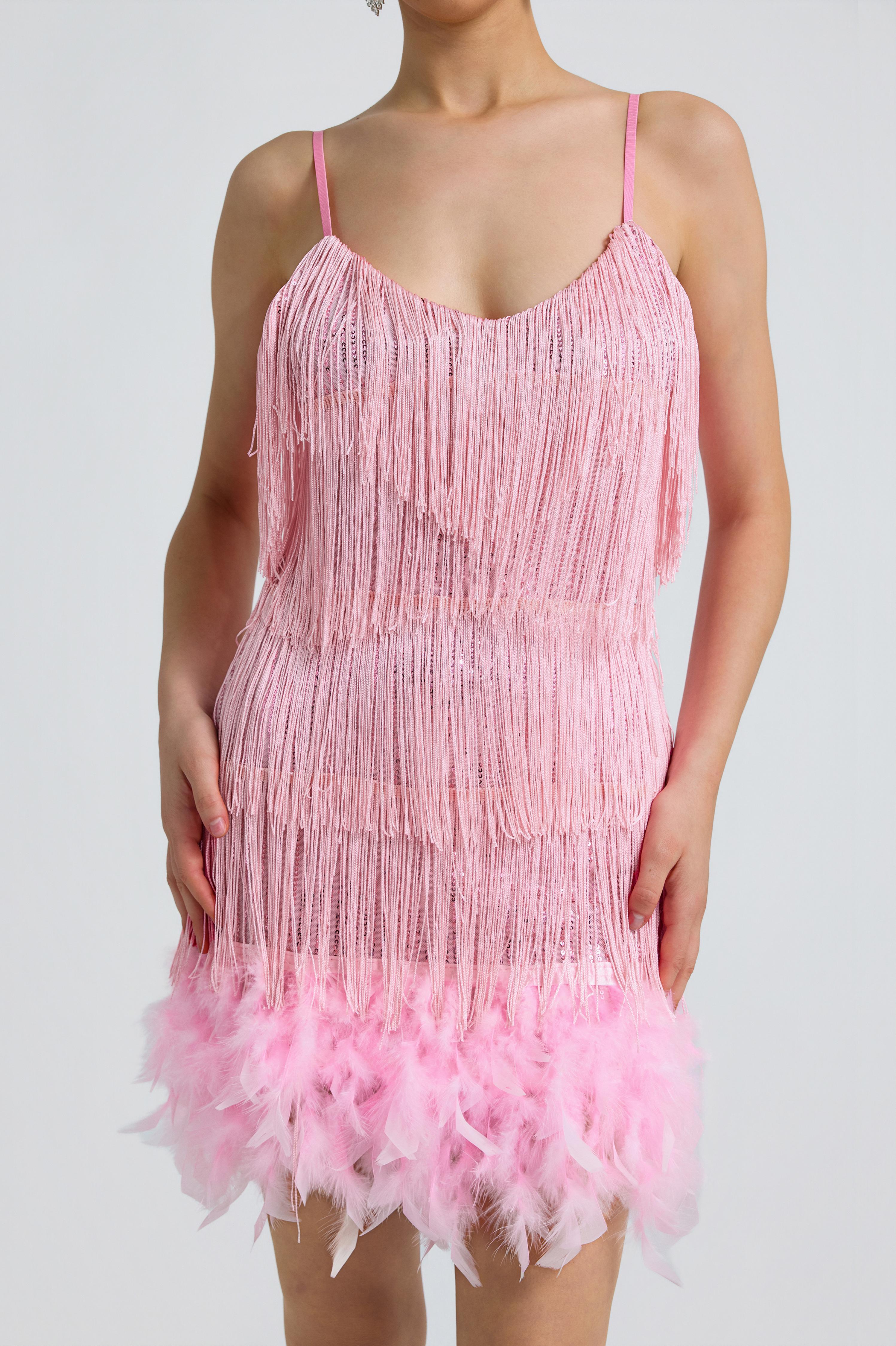 Sequin Tassel Feather Cami Mini Dress