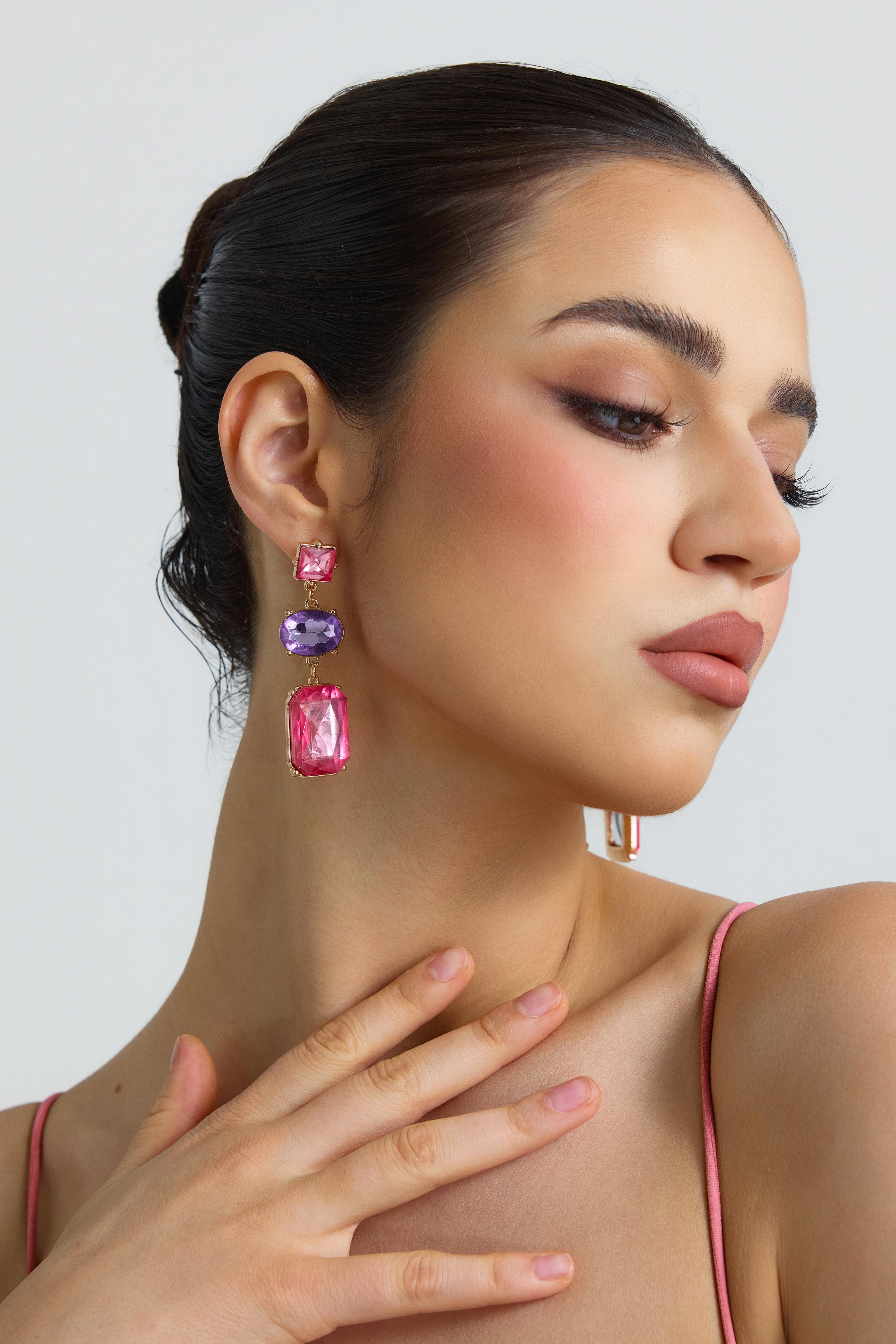 Contrast Color Faux Diamond Stud Earrings
