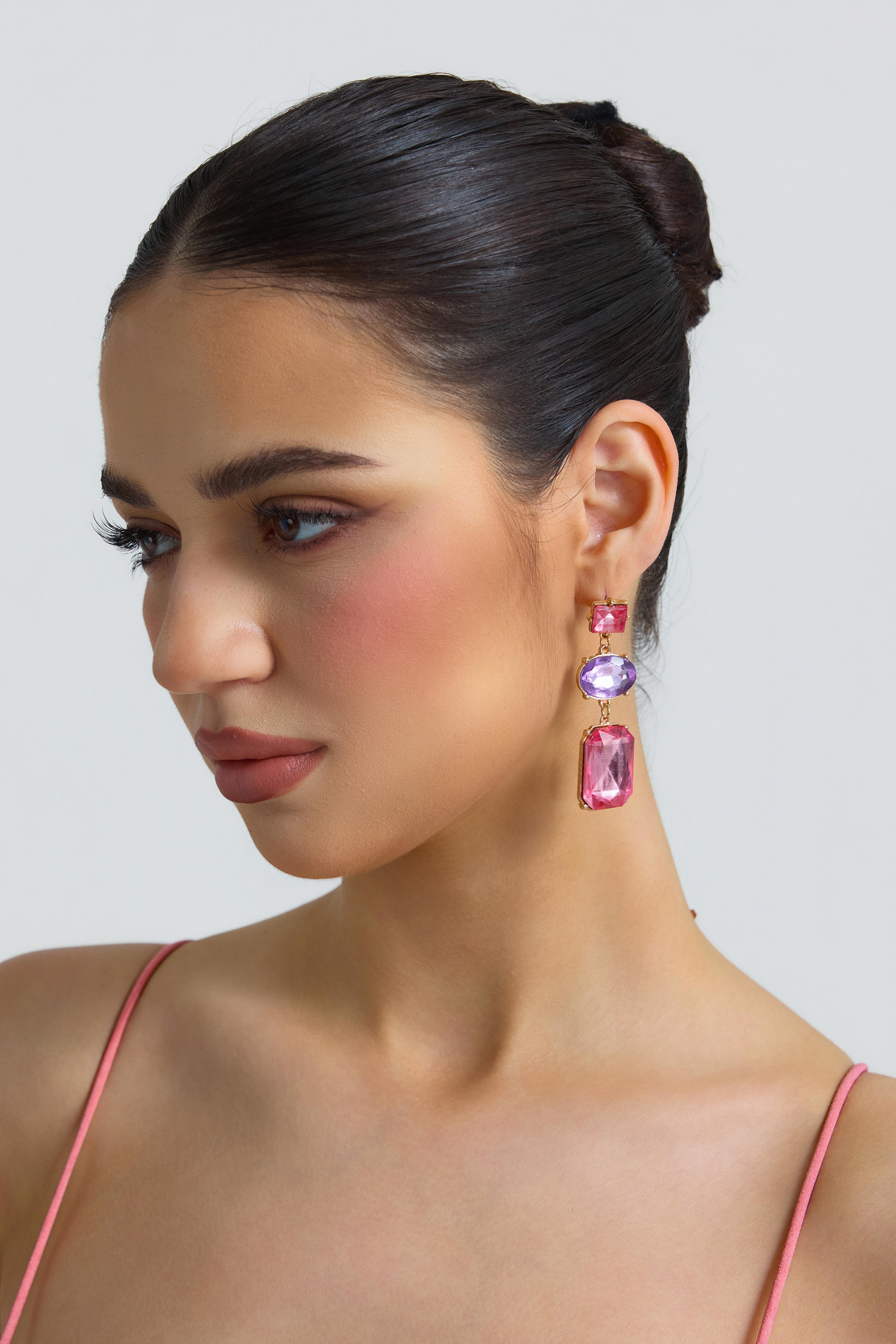 Contrast Color Faux Diamond Stud Earrings