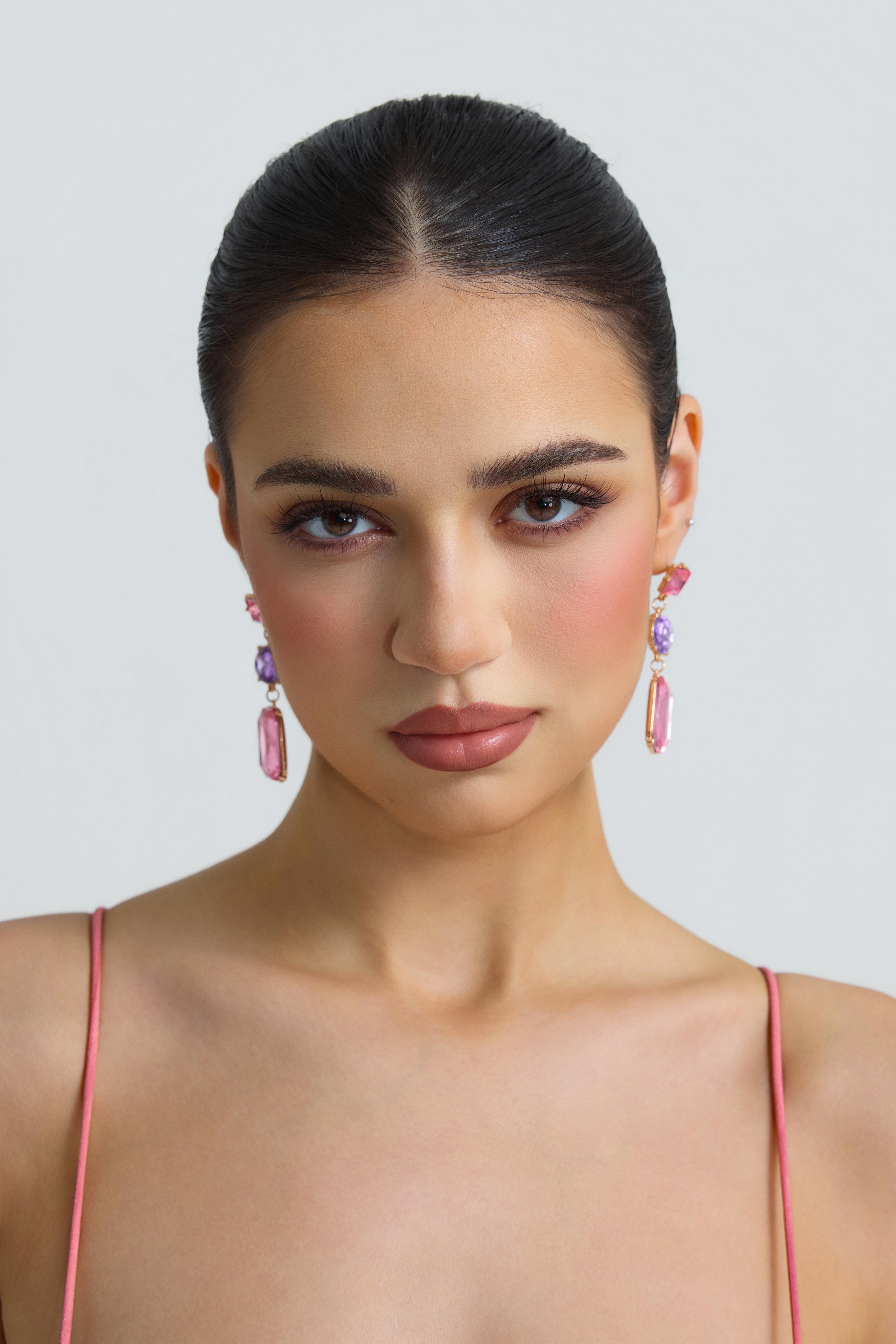 Contrast Color Faux Diamond Stud Earrings