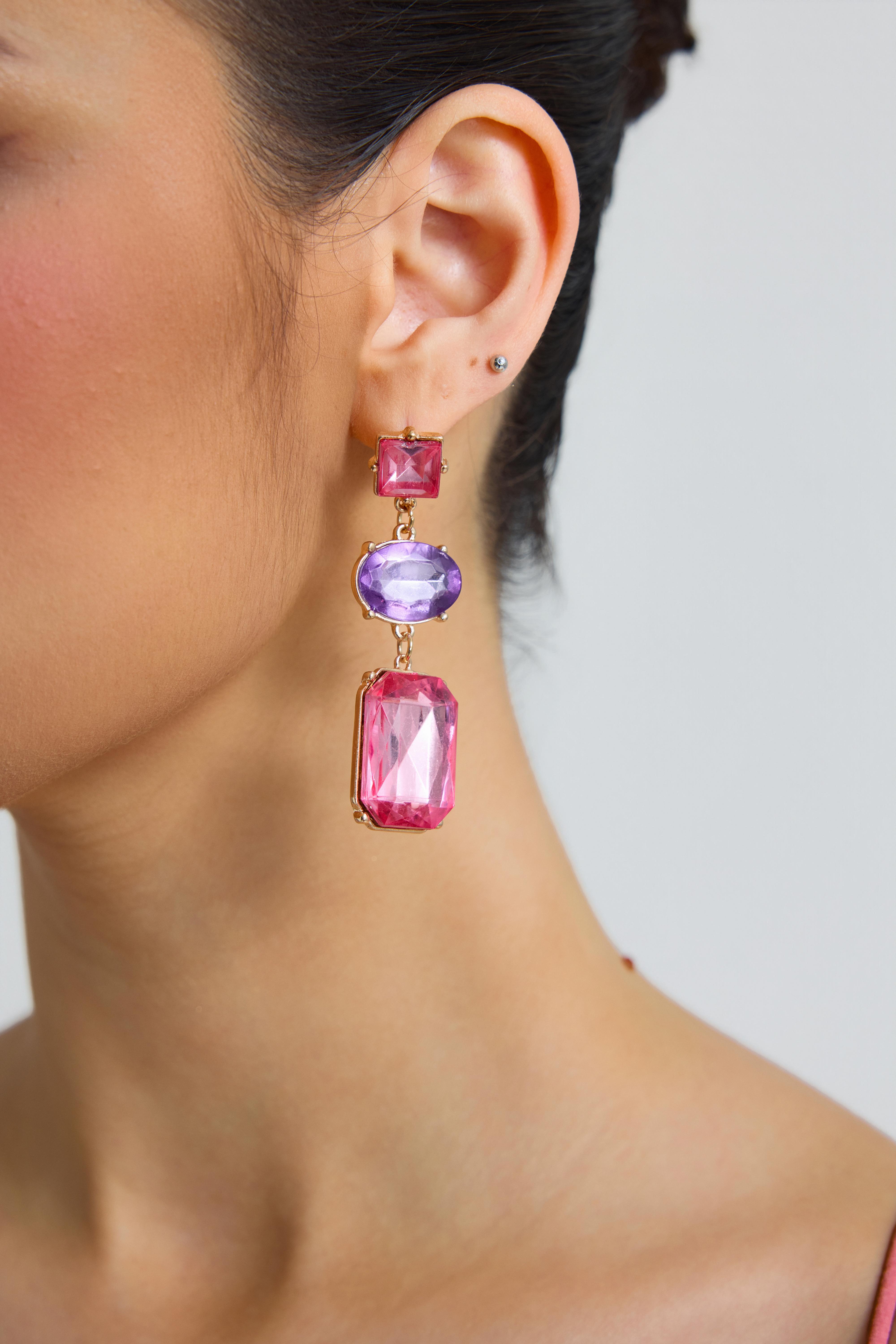 Contrast Color Faux Diamond Stud Earrings