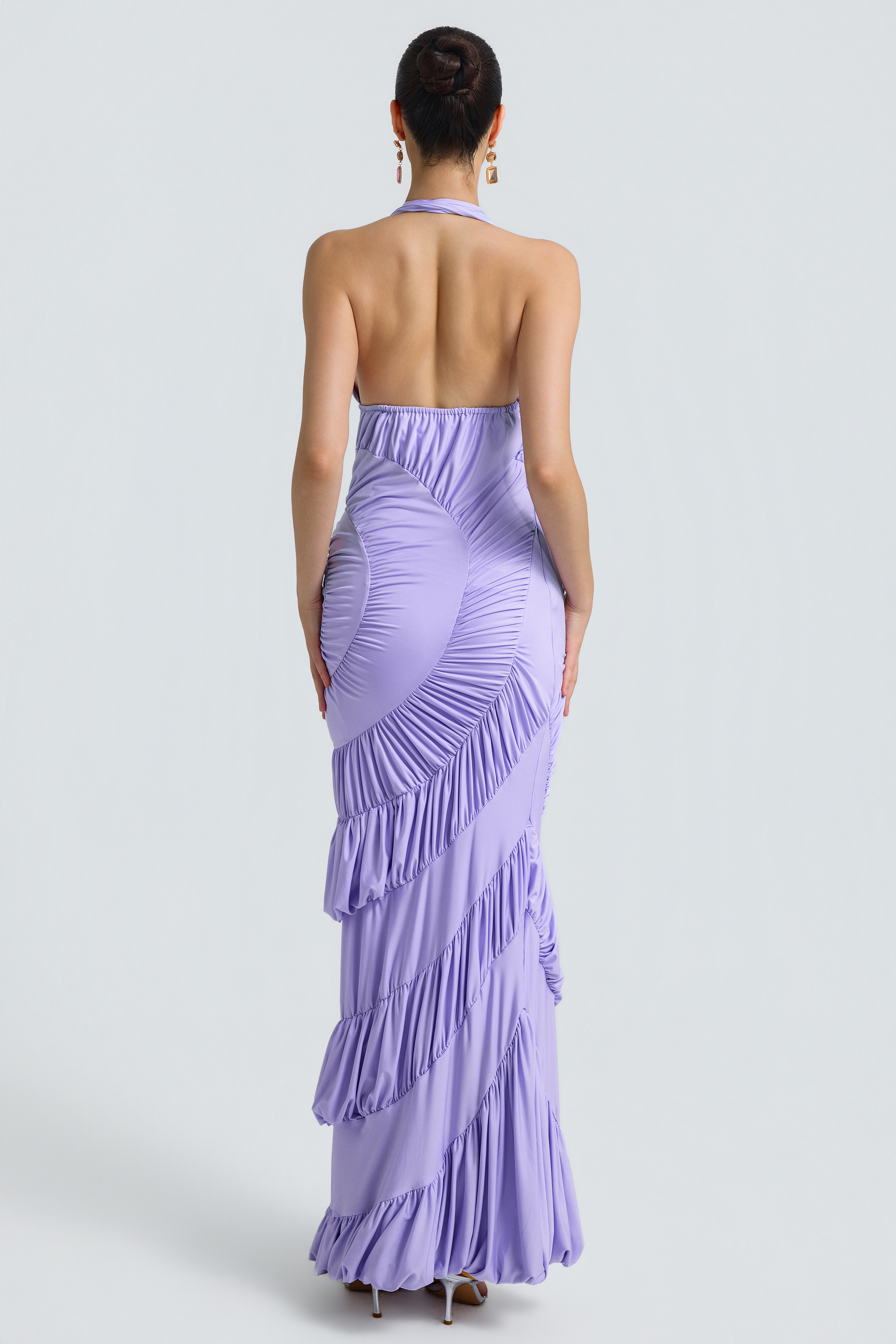 Jersey Halter Neck Gathering Maxi Dress