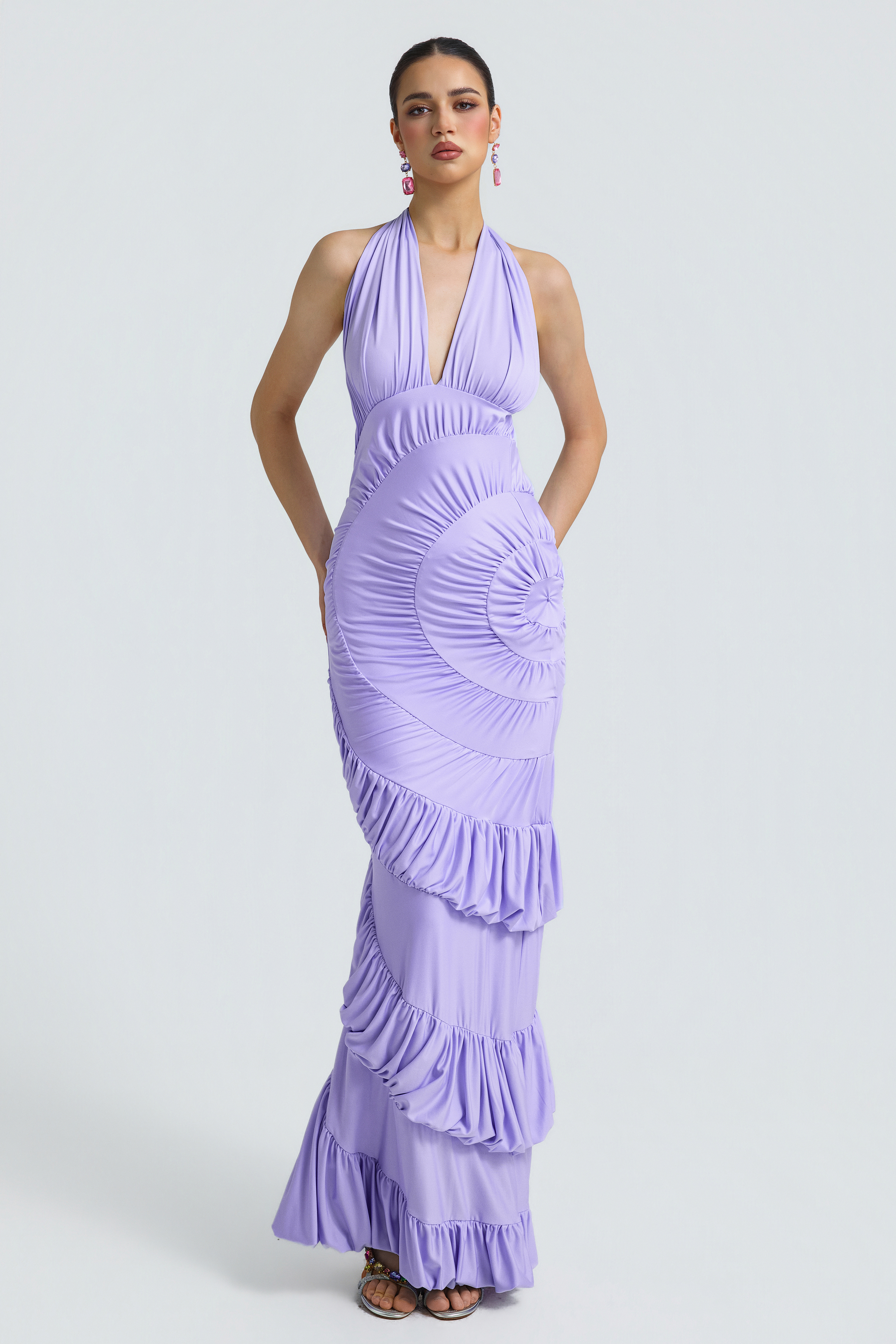 Jersey Halter Neck Gathering Maxi Dress