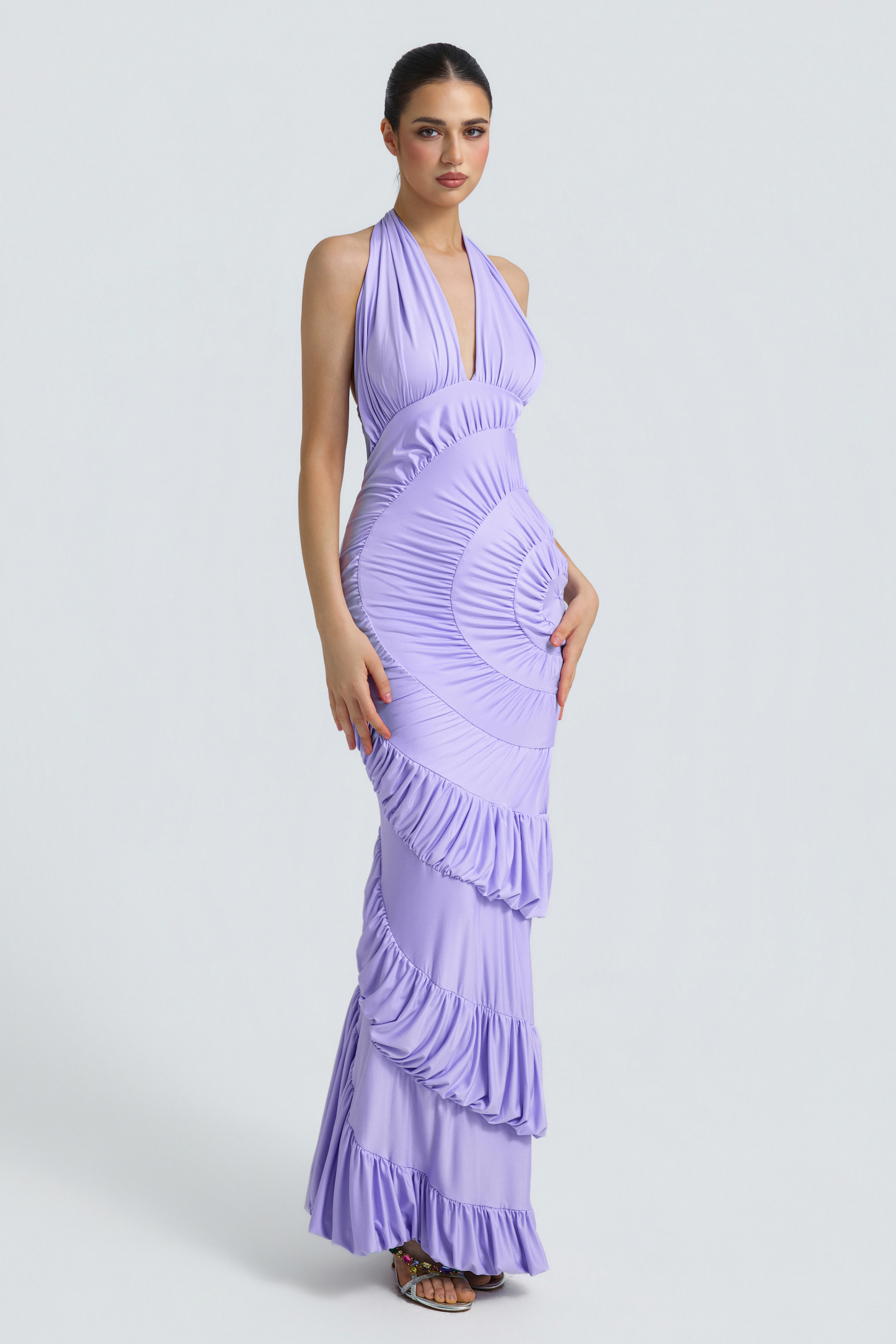 Jersey Halter Neck Gathering Maxi Dress