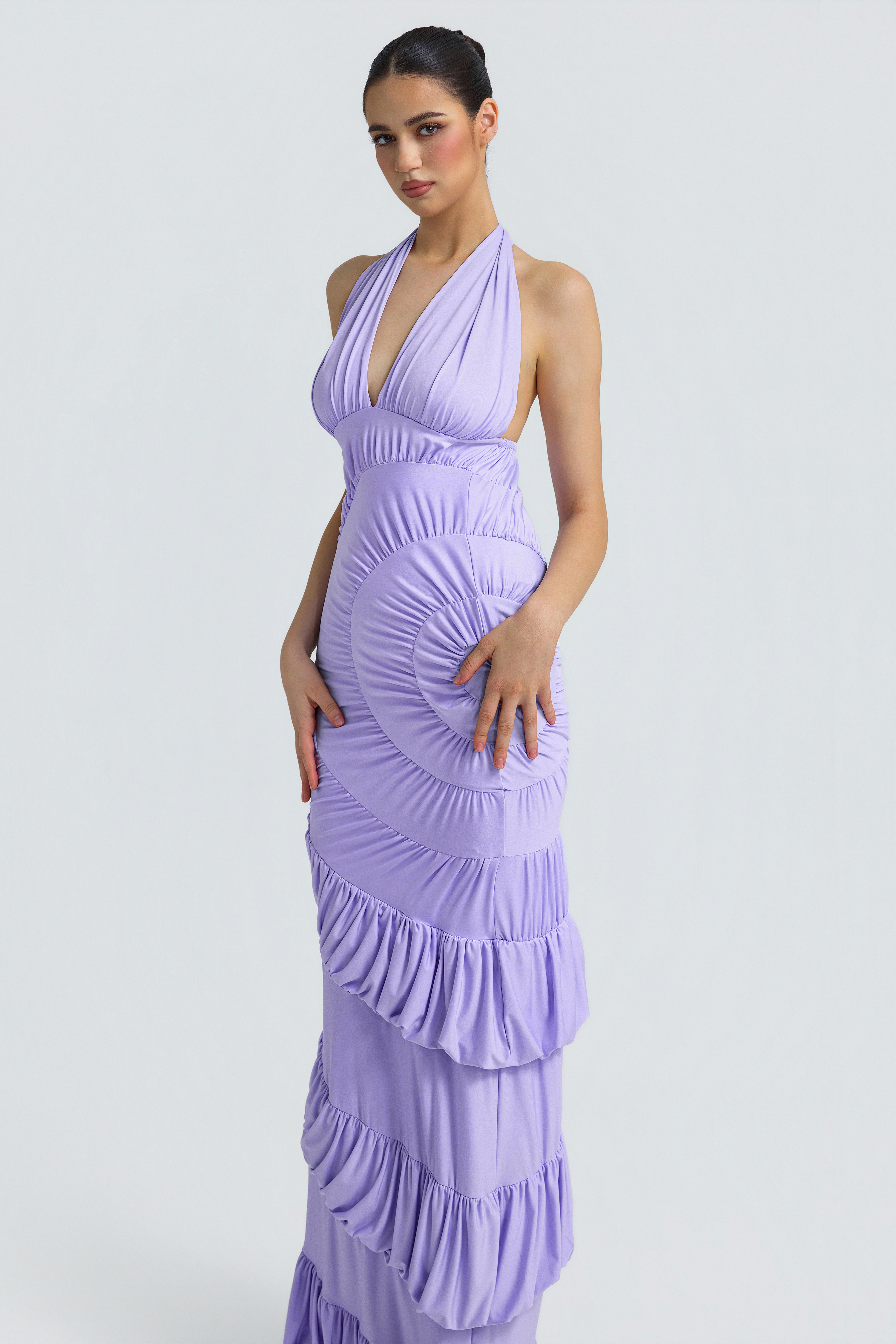 Jersey Halter Neck Gathering Maxi Dress