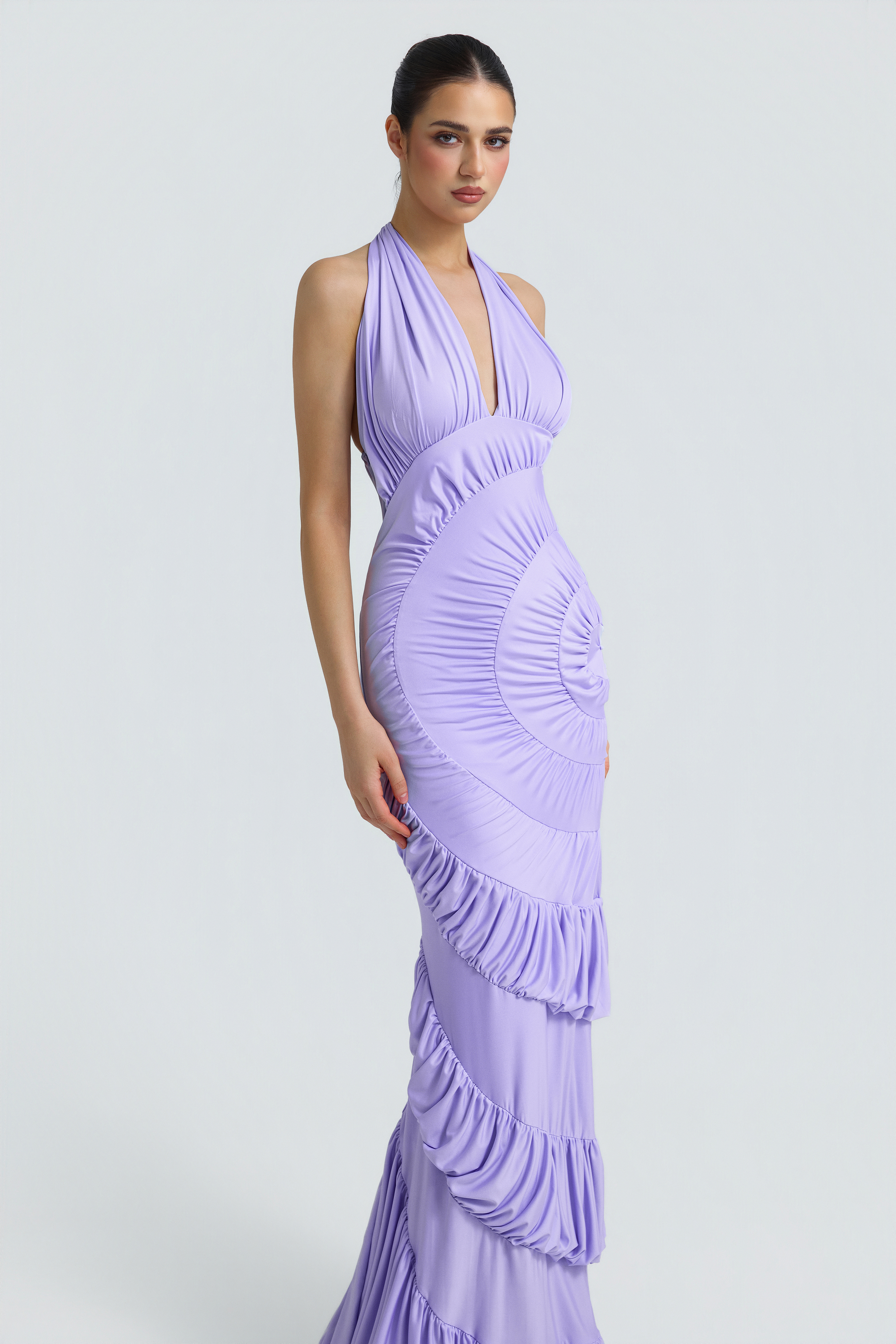 Jersey Halter Neck Gathering Maxi Dress