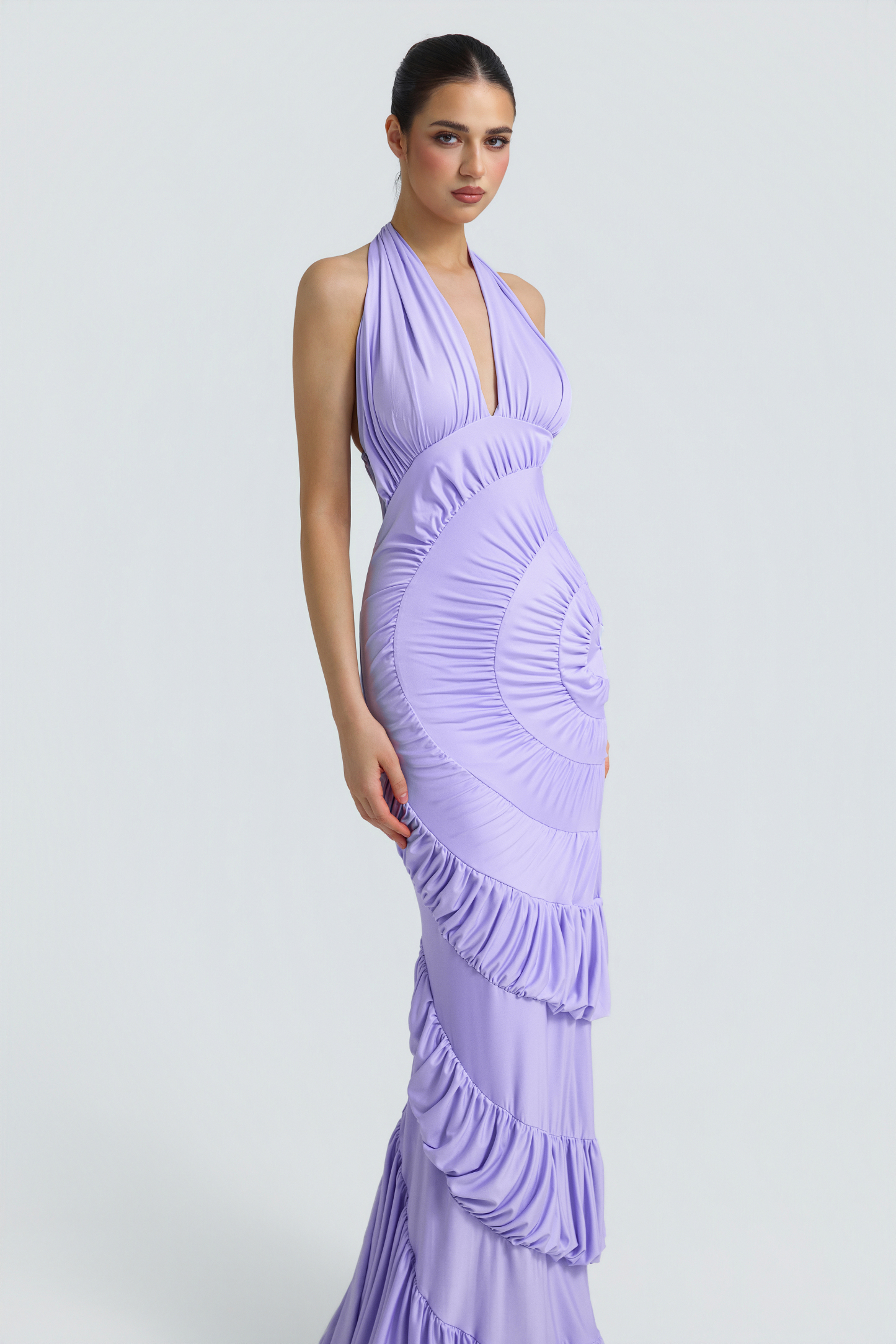 Jersey Halter Neck Gathering Maxi Dress