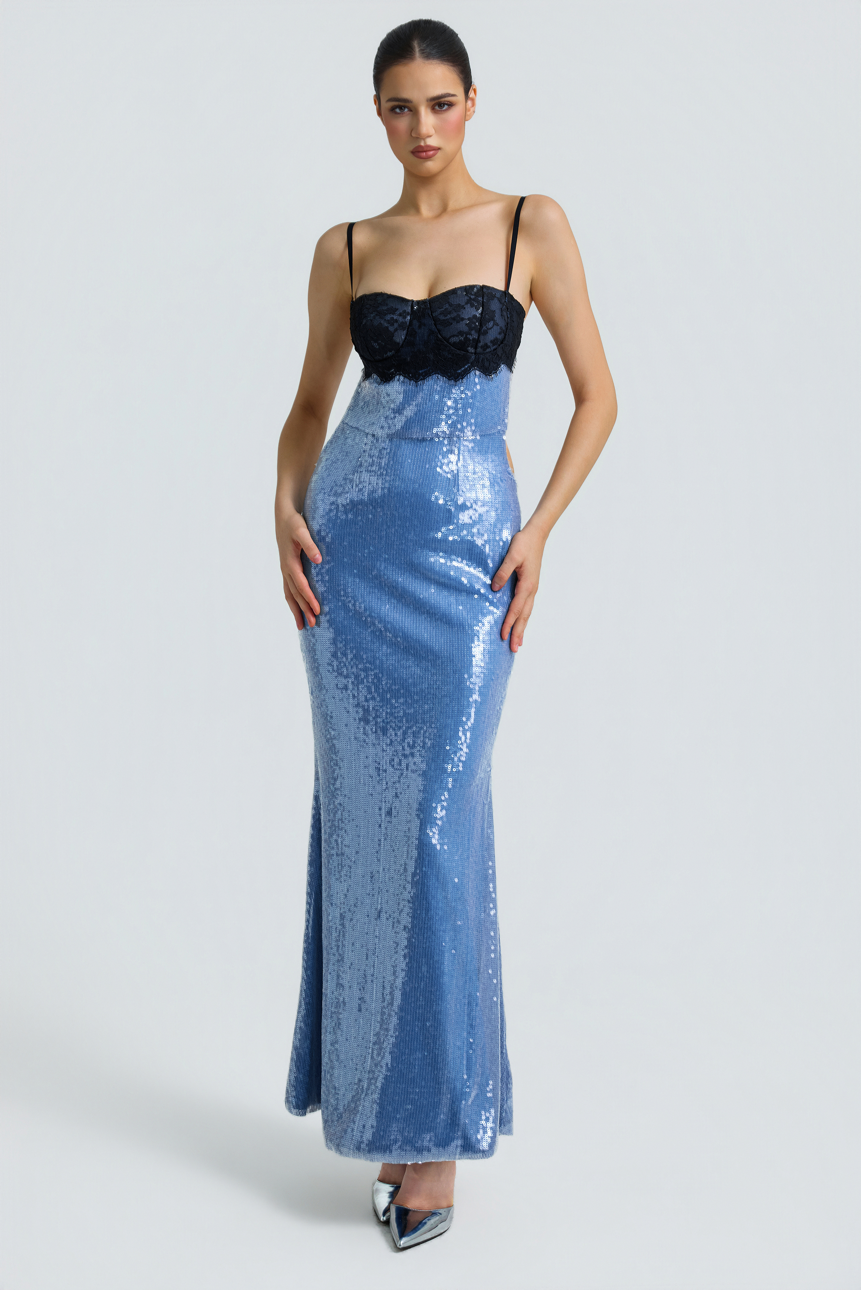 Sequin Splicing Lace Slip Maxi Dress