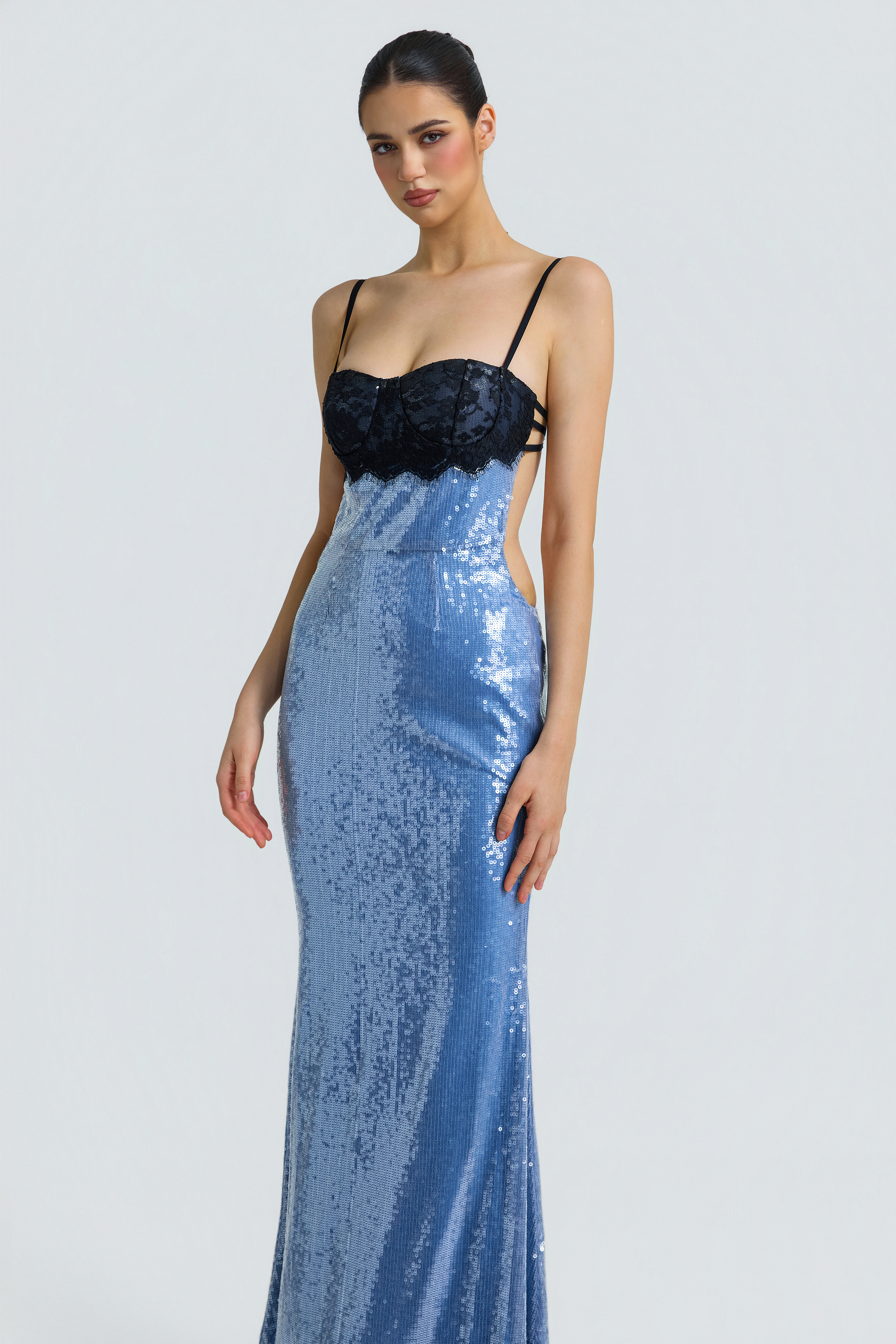 Sequin Splicing Lace Slip Maxi Dress