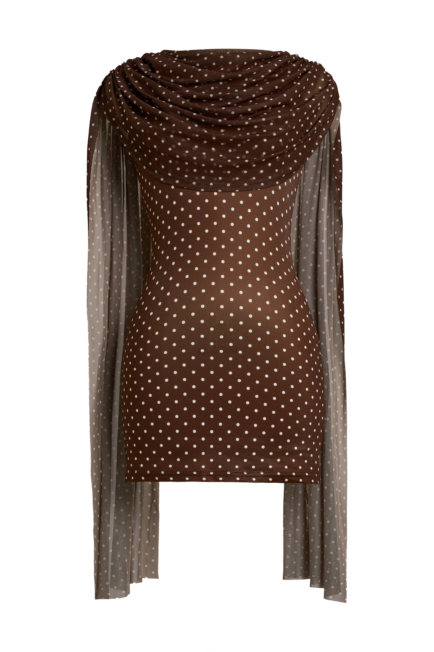 Jersey Splicing Mesh Polka Dot Cape Sleeve Mini Dress
