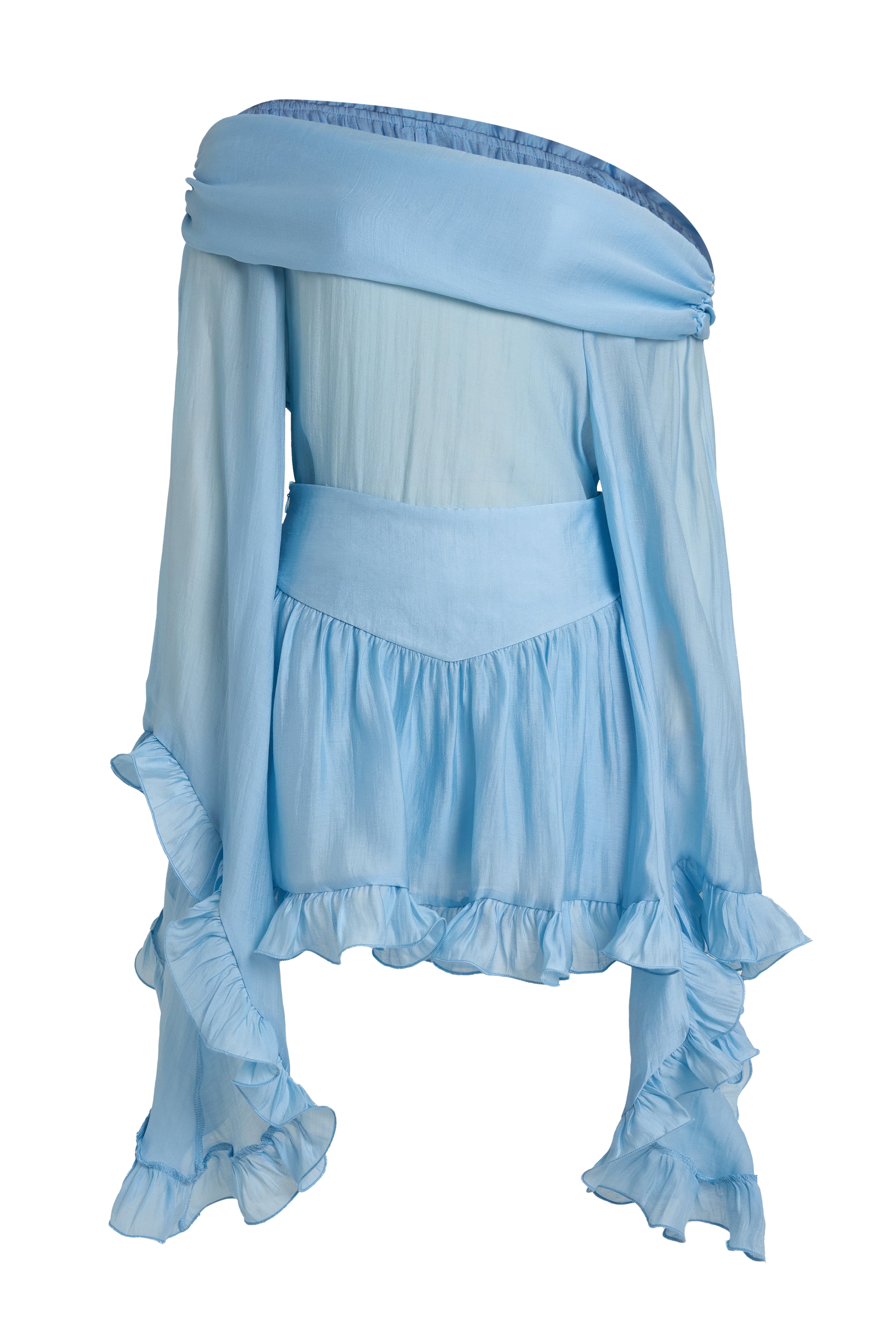 Solid Skew Collar Ruffle Top & High Waist Mini Skirt Set