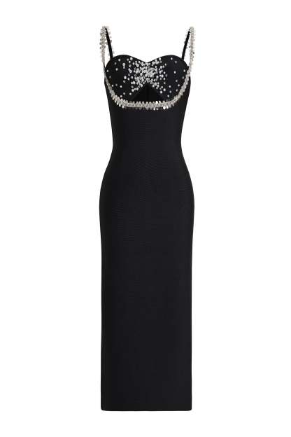 Bandage Sequin Rivet Cut-Out Midi Dress