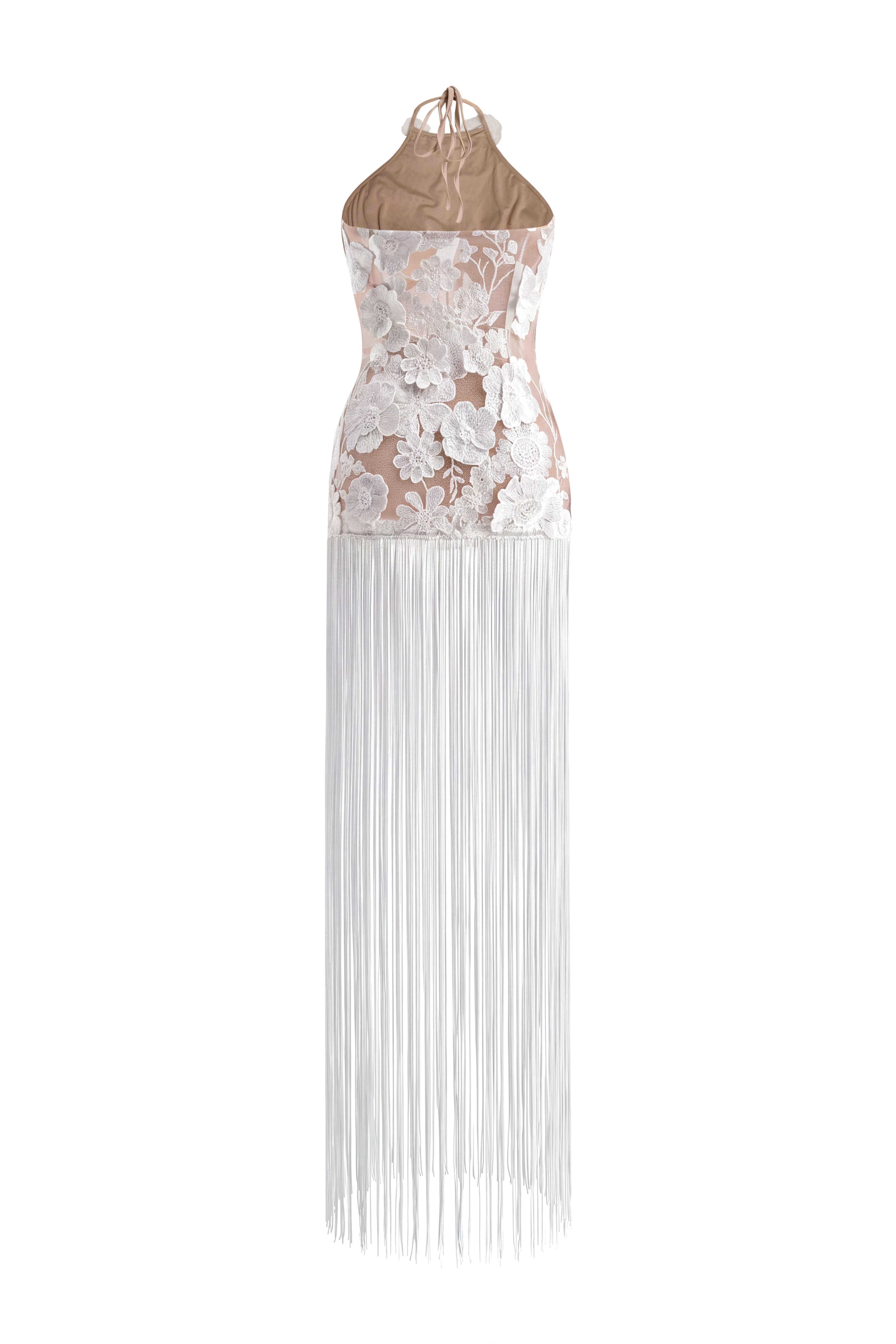 Embroidered Tassel Halter Neck Maxi Dress