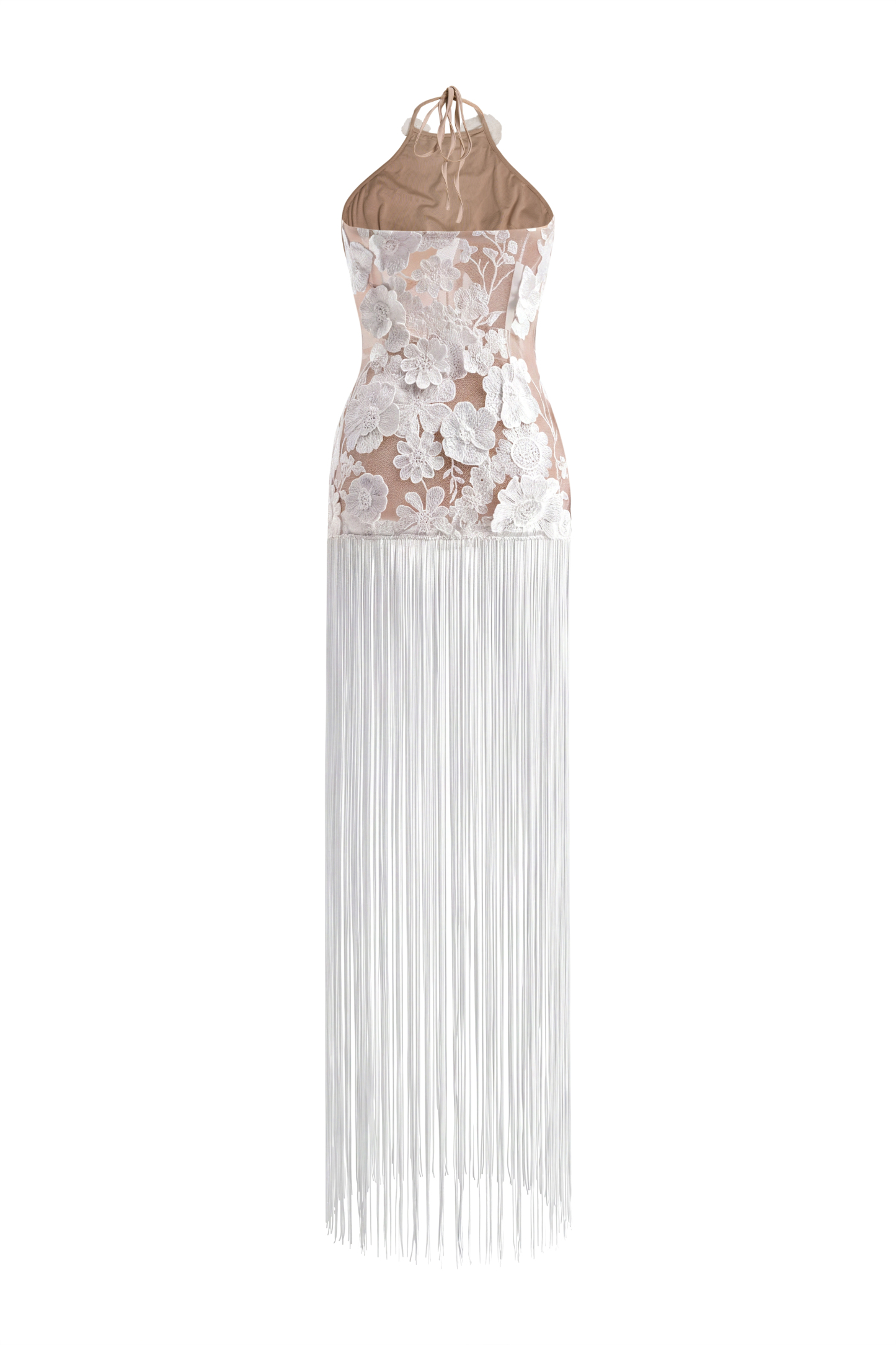 Embroidered Tassel Halter Neck Maxi Dress