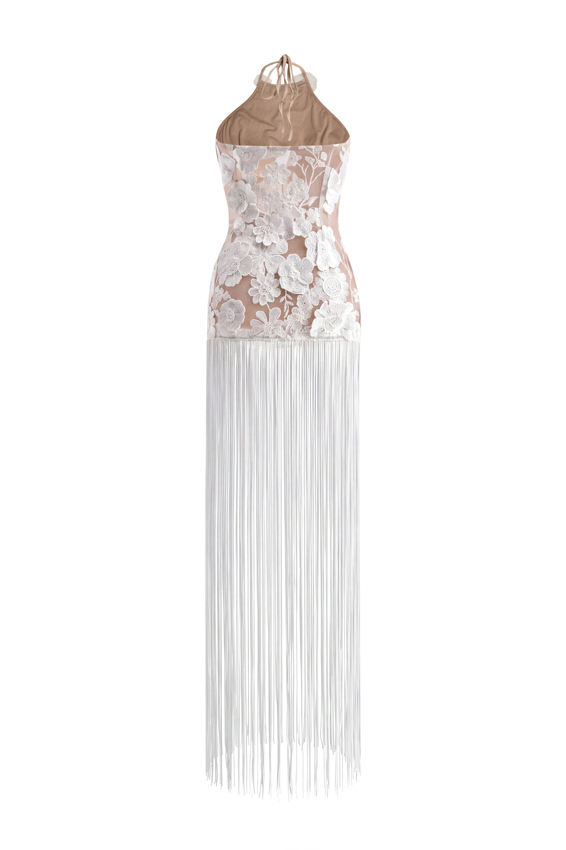 Embroidered Tassel Halter Neck Maxi Dress