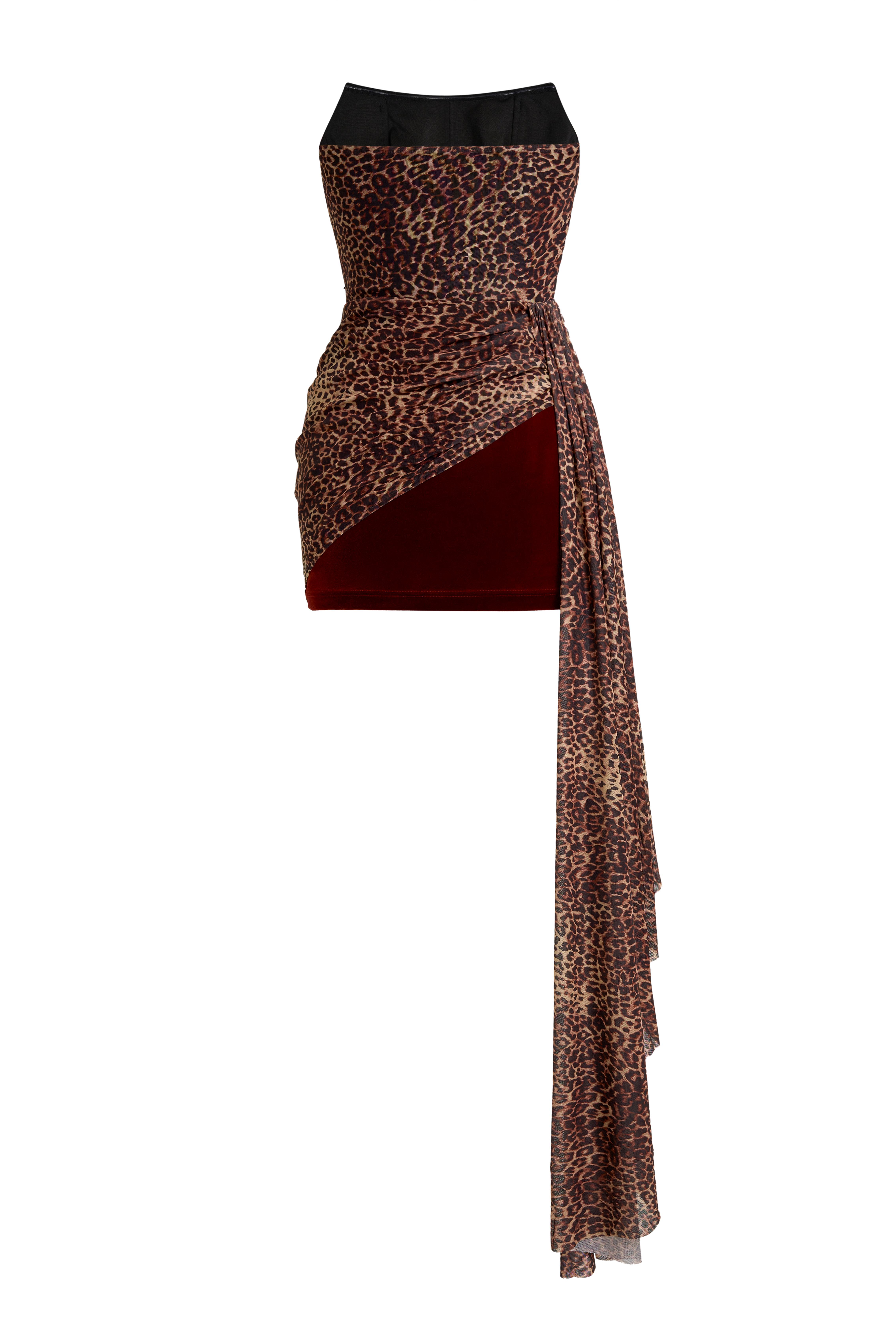 Leopard Print Mesh Splicing Velvet Mini Dress