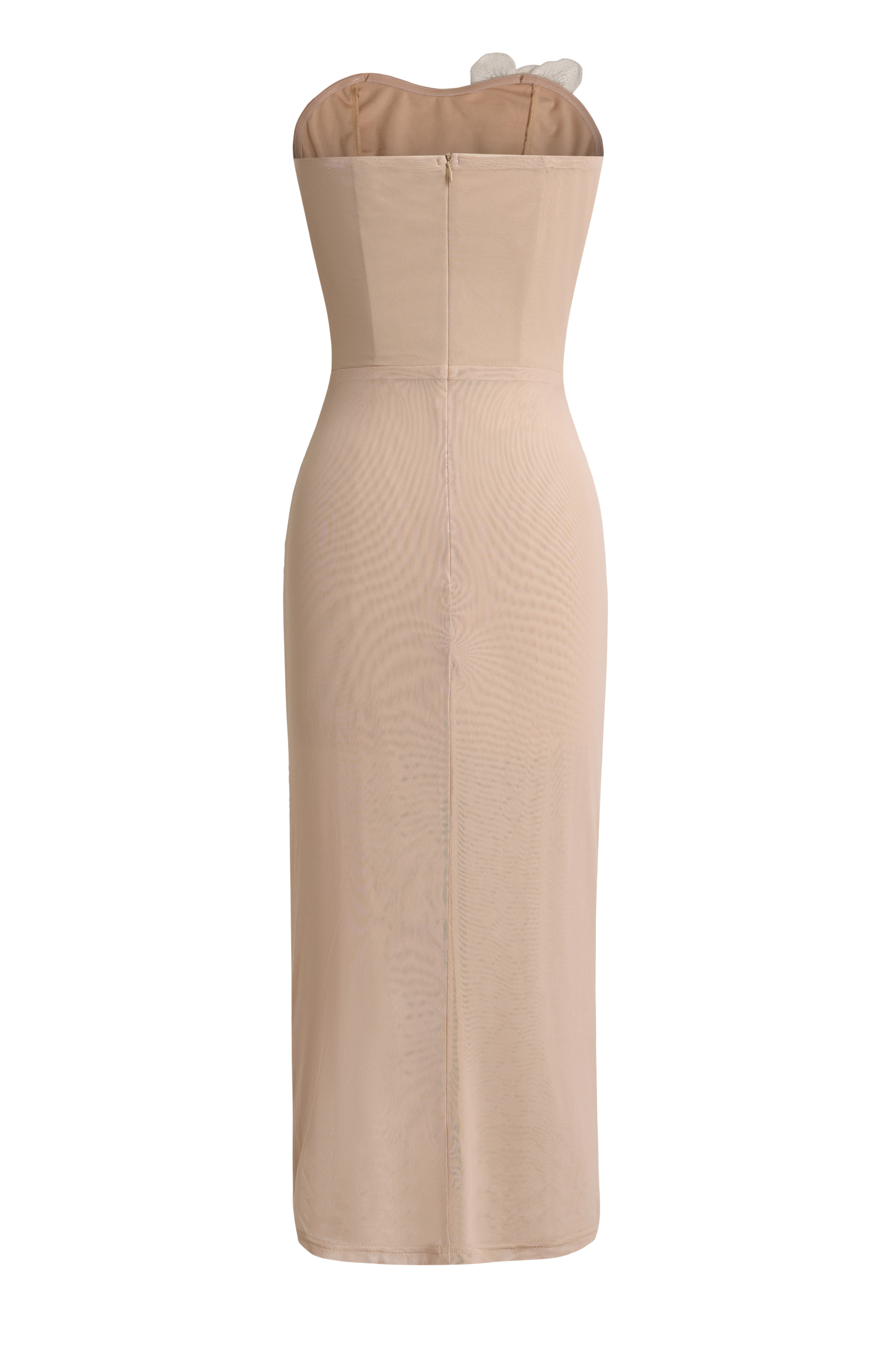 Mesh Rhinestone Stand Collar Midi Dress