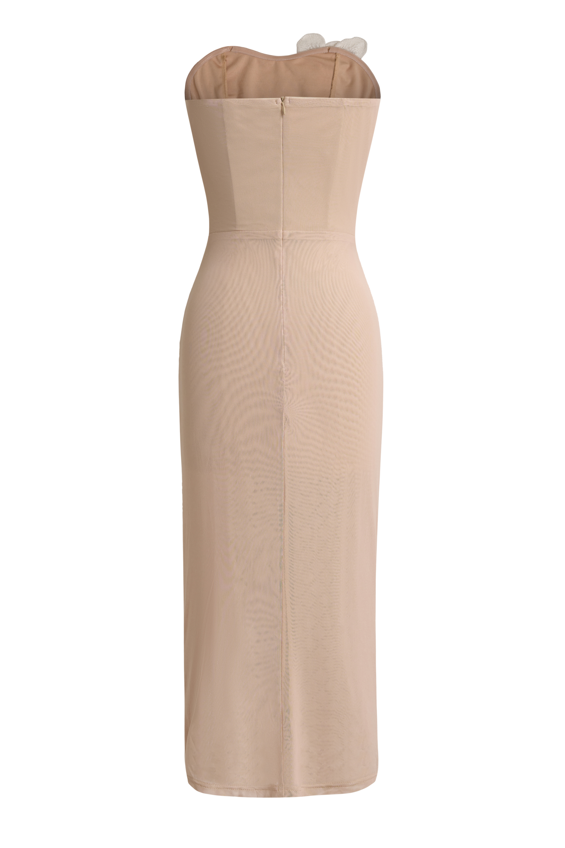 Mesh Rhinestone Stand Collar Midi Dress