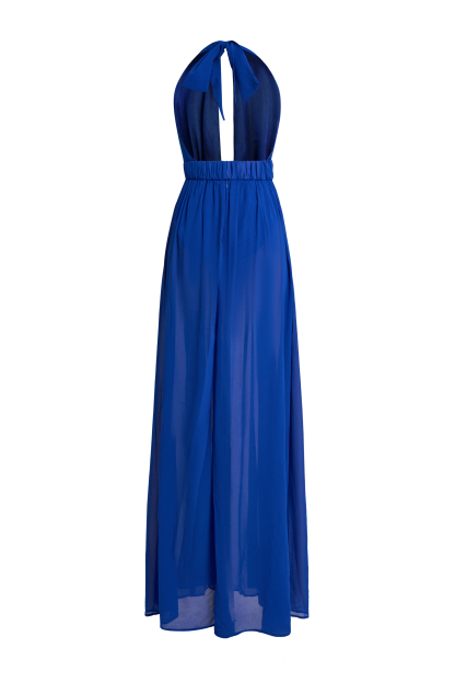 Chiffon Halter Neck Slit Maxi Dress With Belt