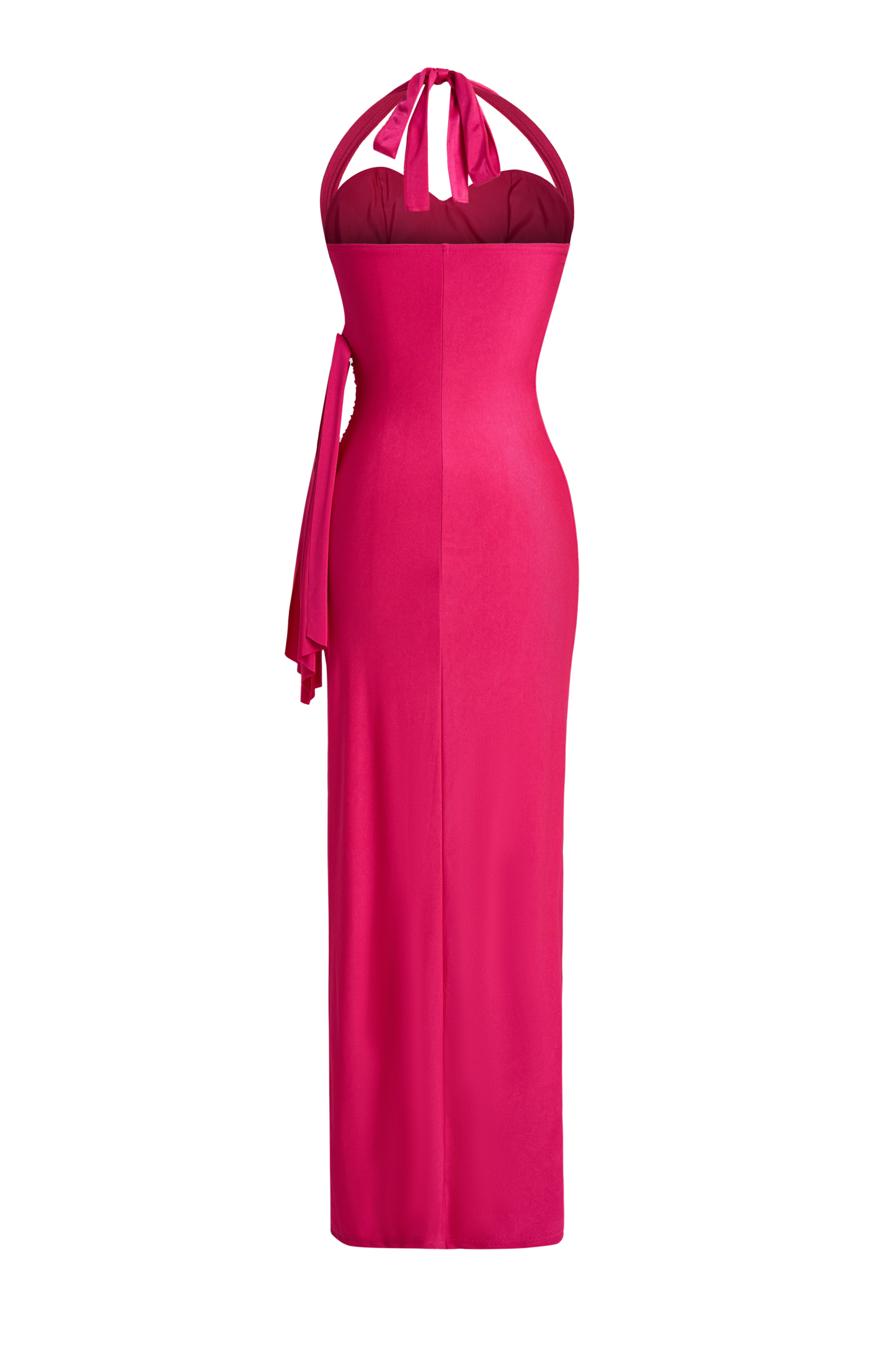 Solid Halter Neck Slit Midi Dress