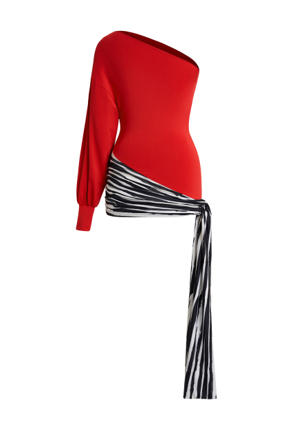 Jersey Contrast Color One Shoulder Mini Dress