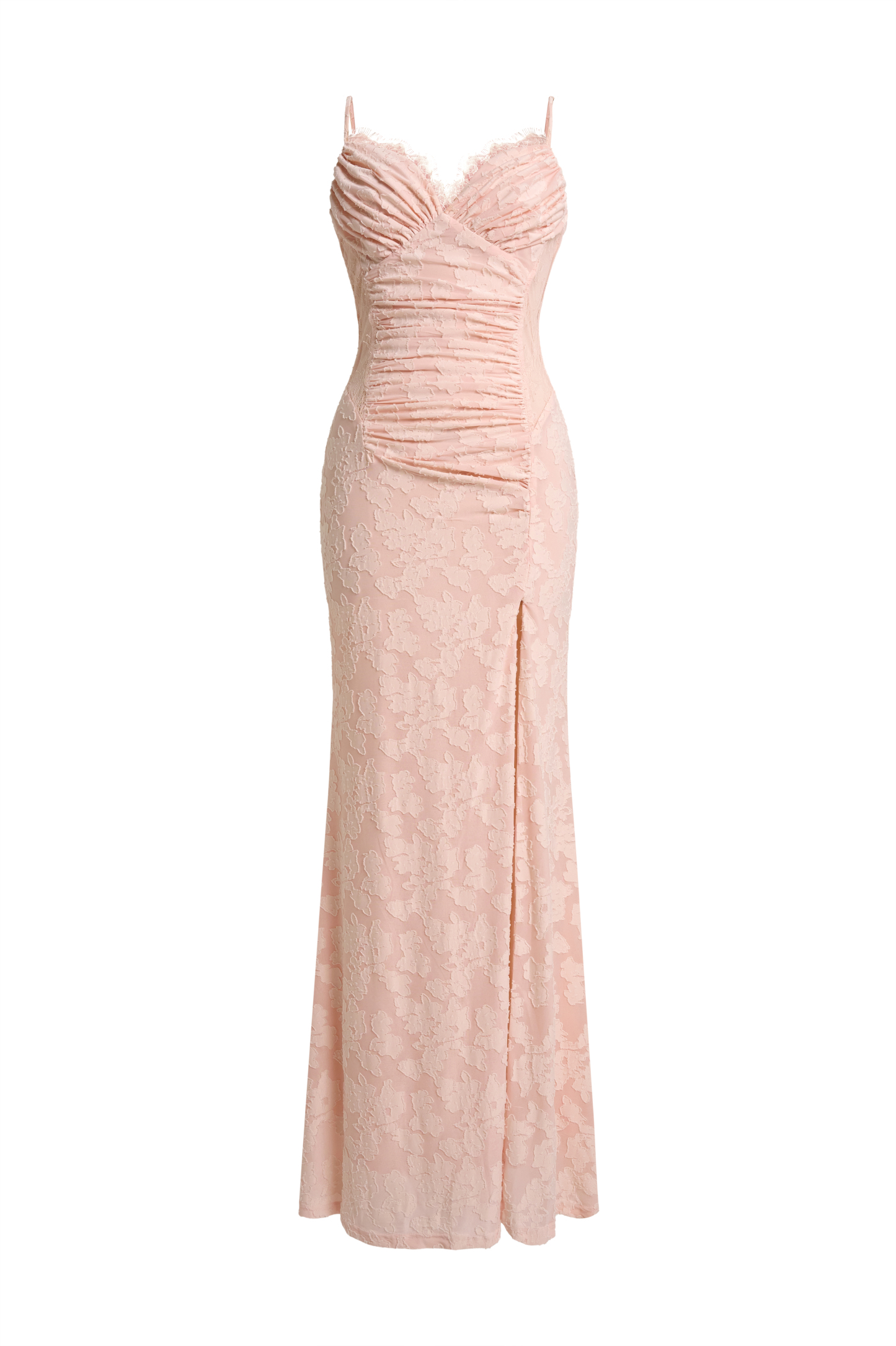 Jacquard Splicing Lace Slit Maxi Dress