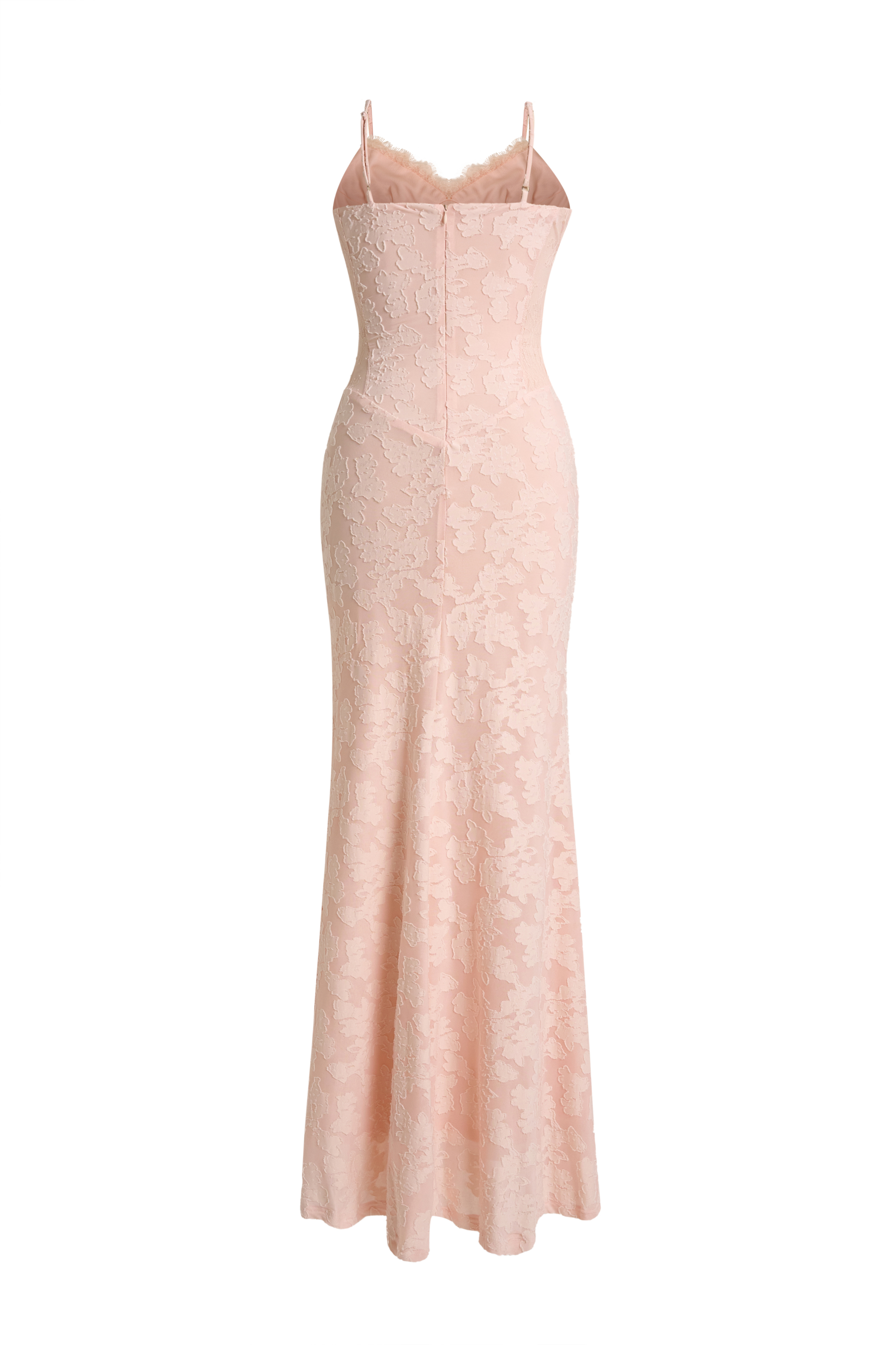 Jacquard Splicing Lace Slit Maxi Dress