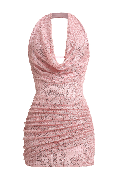 Sequin Halter Neck Backless Mini Dress