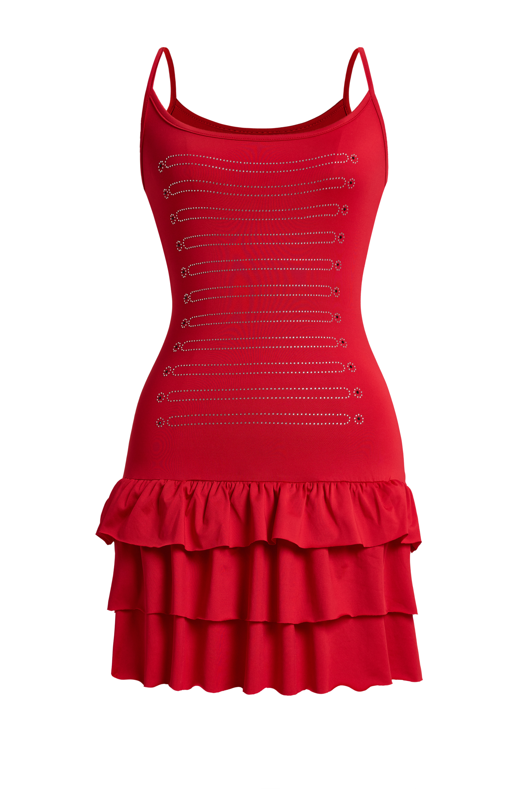 Jersey Rhinestone Ruffle Mini Dress