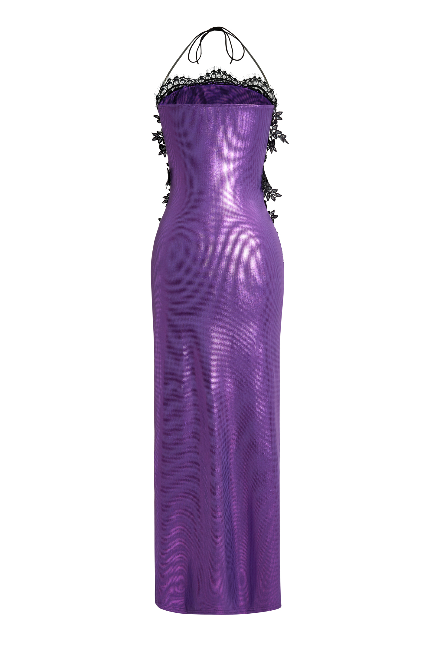 Metallic Fabric Lace Halter Neck Maxi Dress