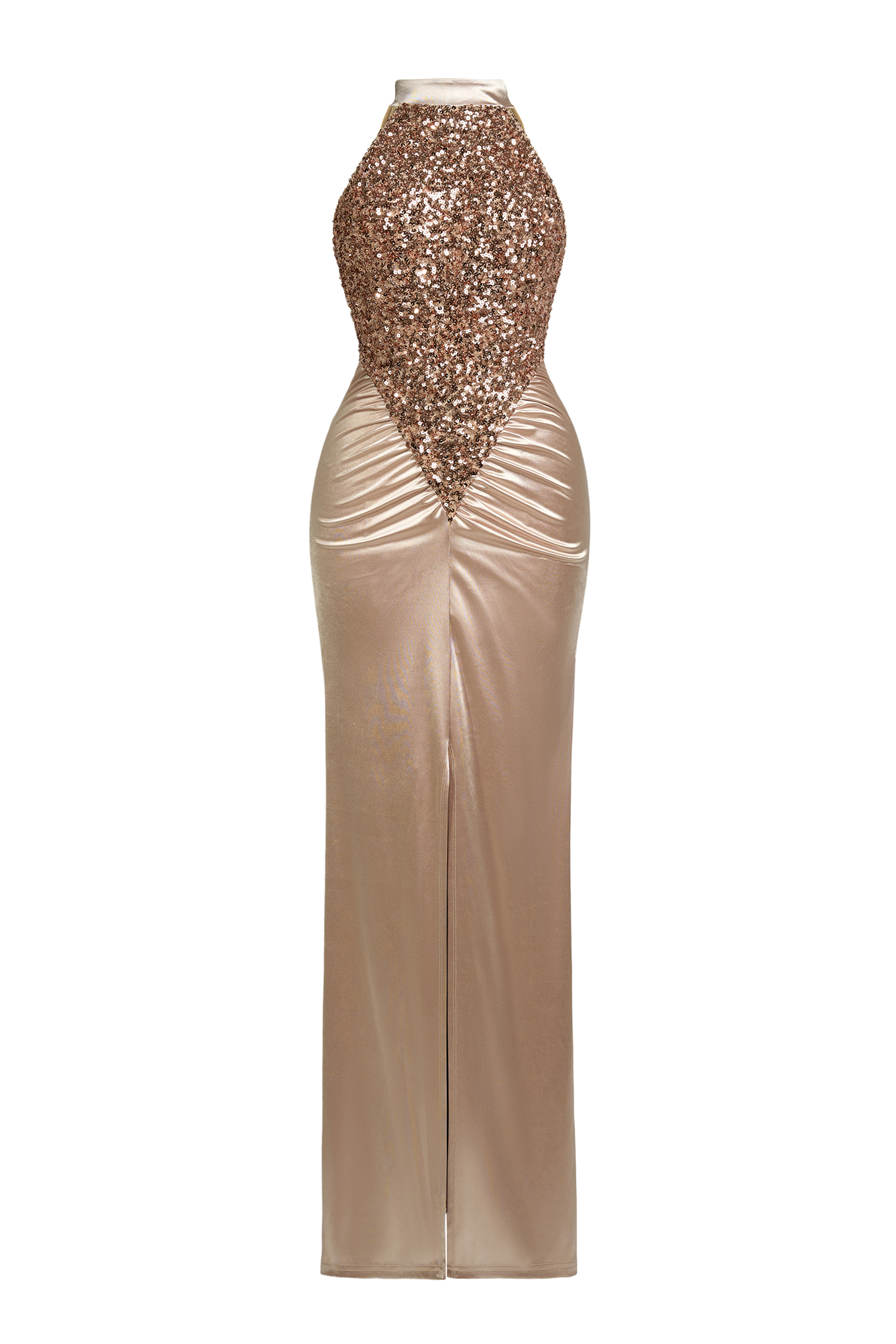 Sequin Splicing Satin Gathering Sleeveless Maxi Dress