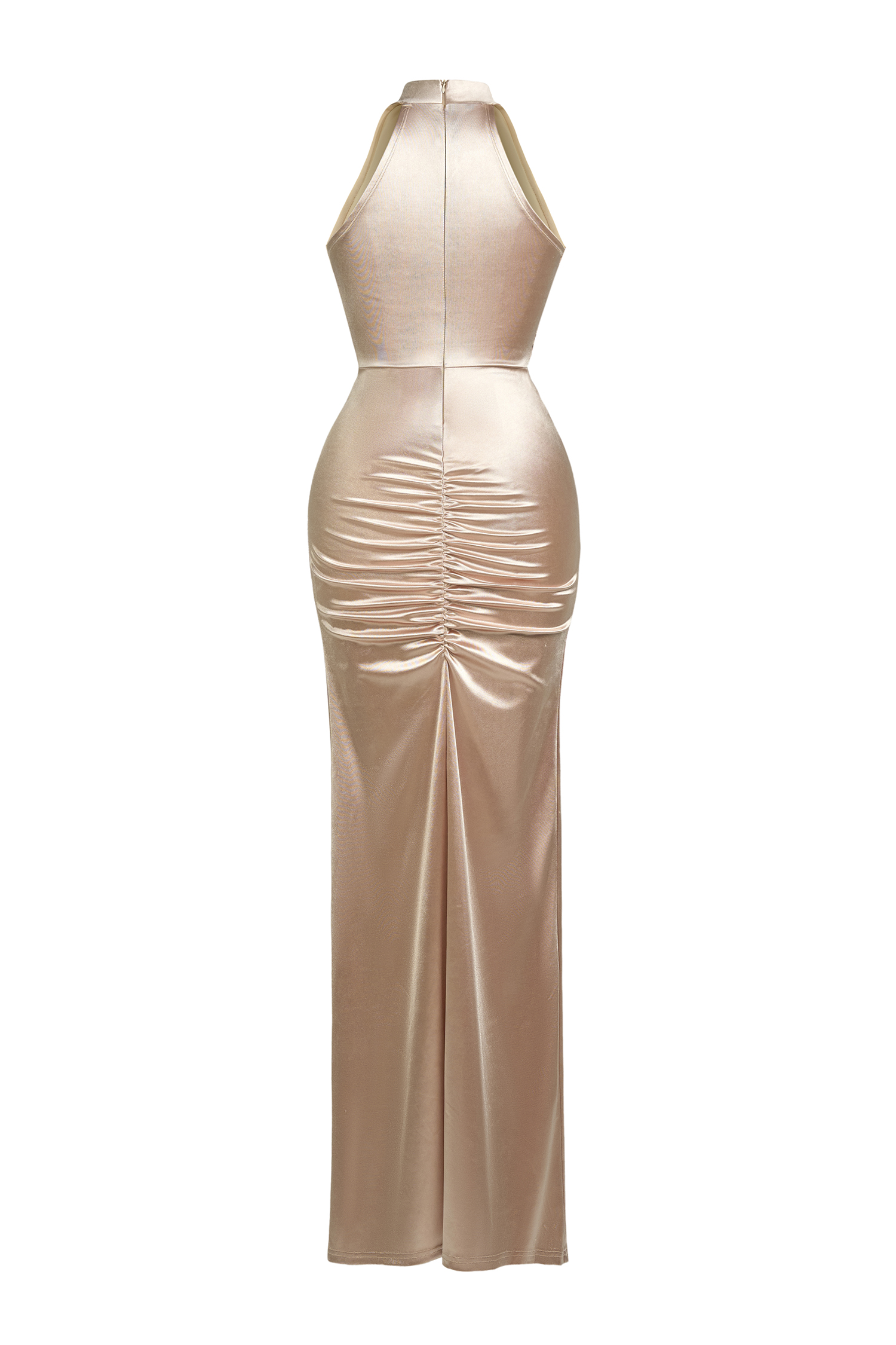 Sequin Splicing Satin Gathering Sleeveless Maxi Dress
