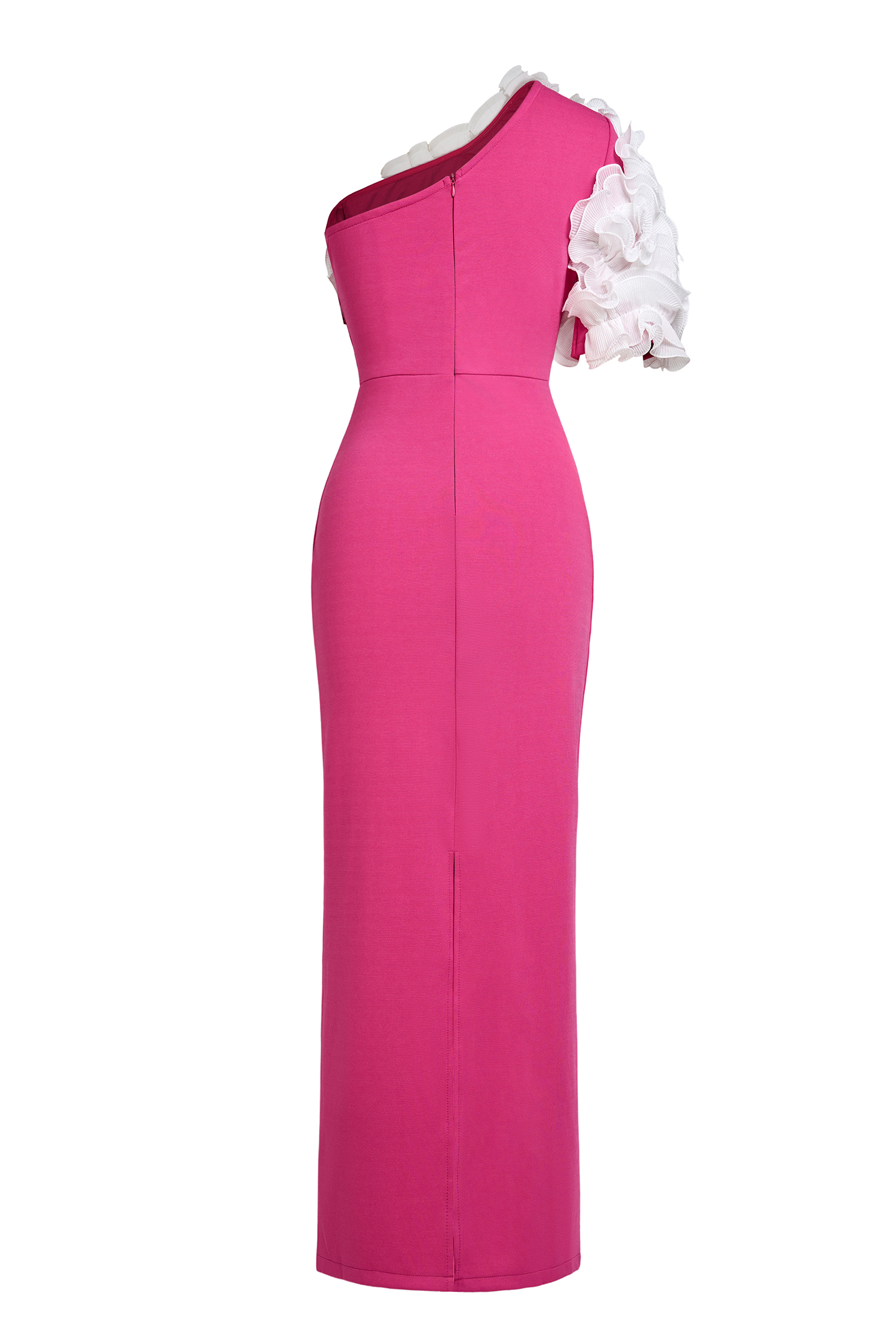 Jersey Contrast Color One Shoulder Midi Dress