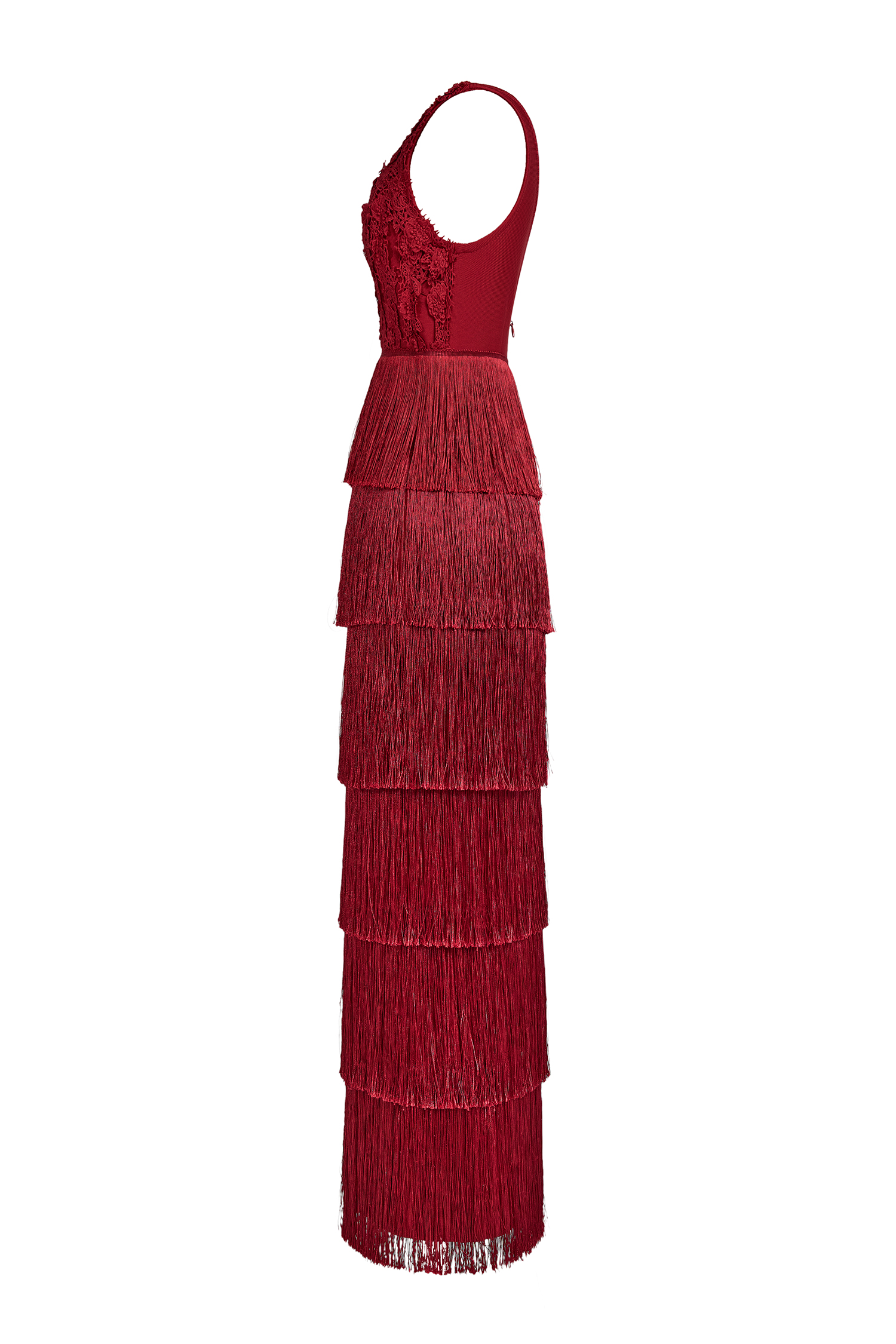 Lace Splicing Bandage V-Neck Tassel Midi Dress