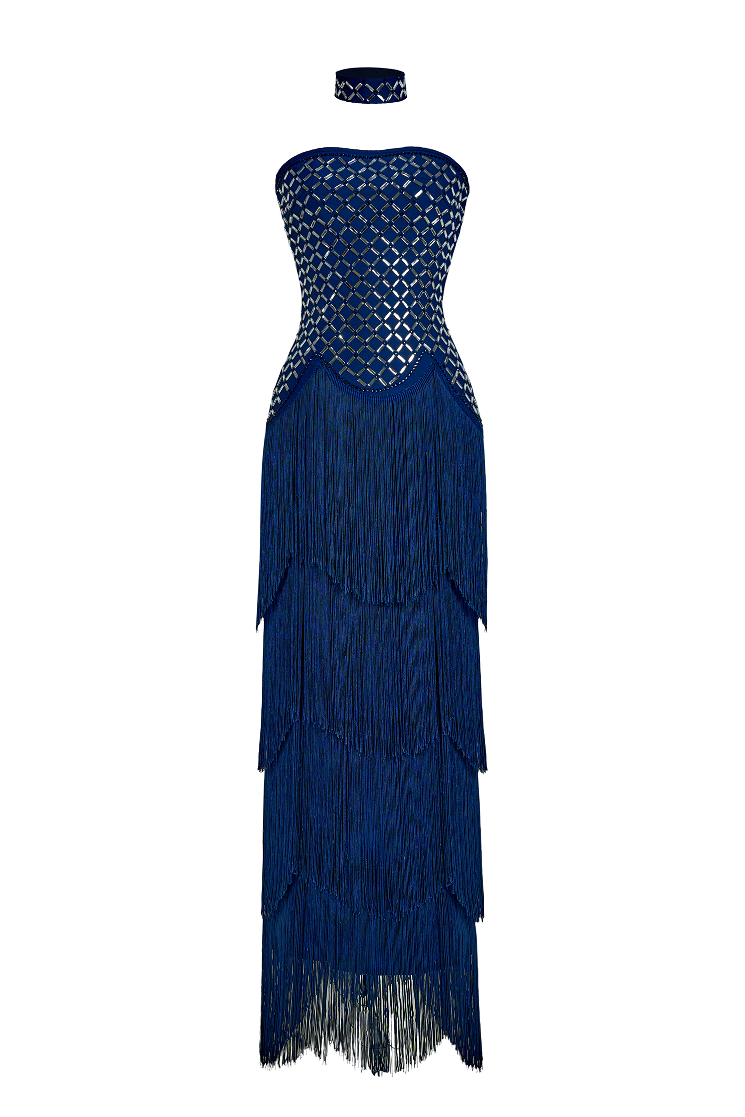 Rhineston Off Shoulder Tassel Bandage Maxi Dress
